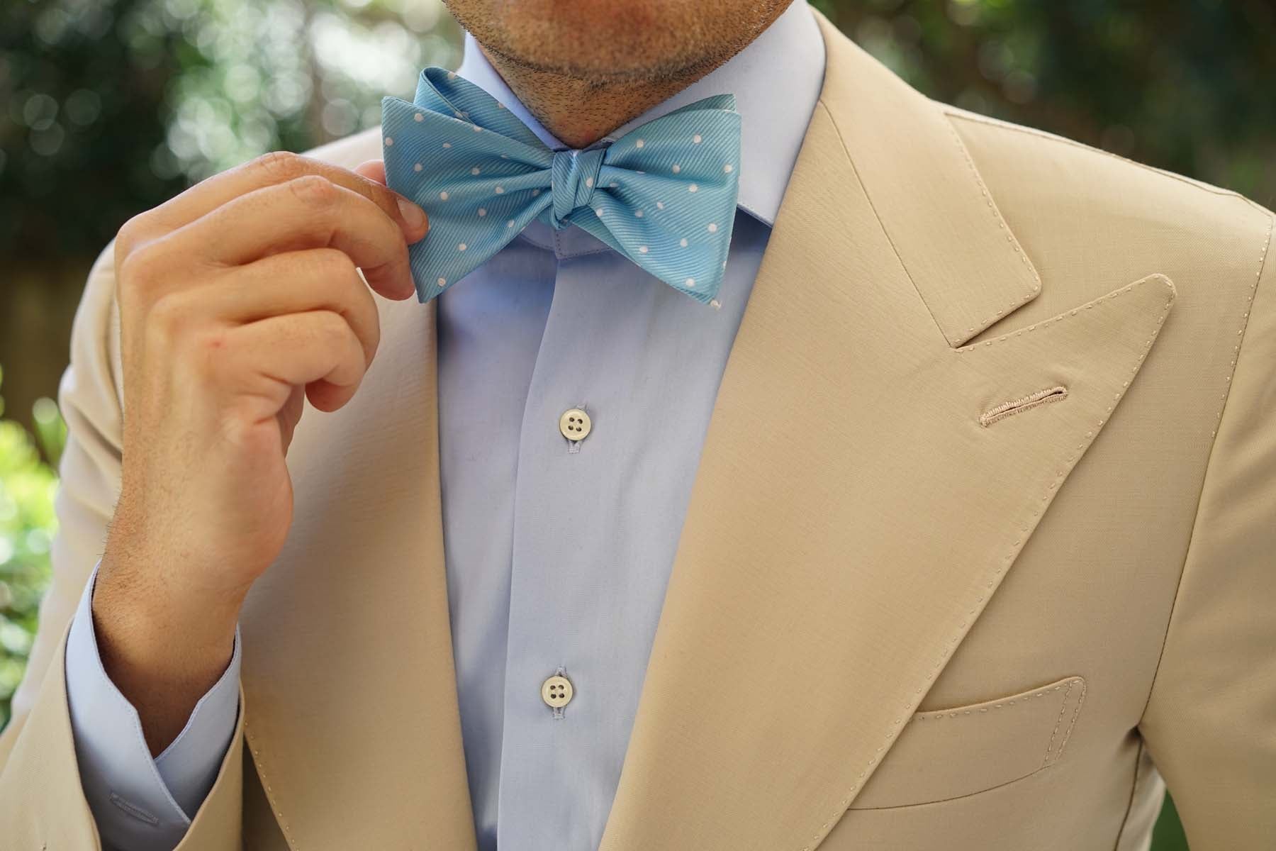 Sky Blue with White Polka Dots Self Tie Bow Tie