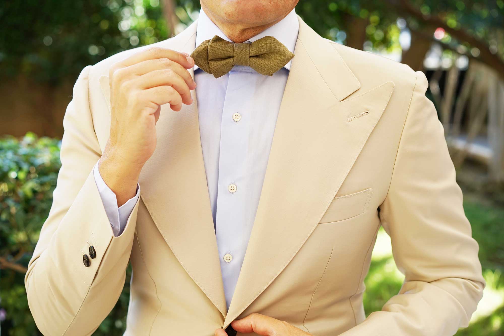 Dry Green Khaki Linen Diamond Bow Tie