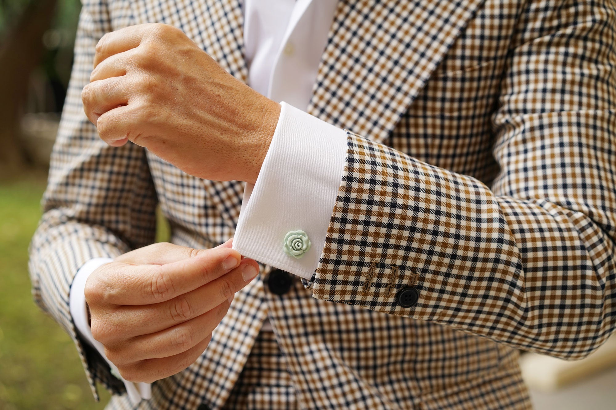 Pastel Mint Green Rose Metal Cufflinks