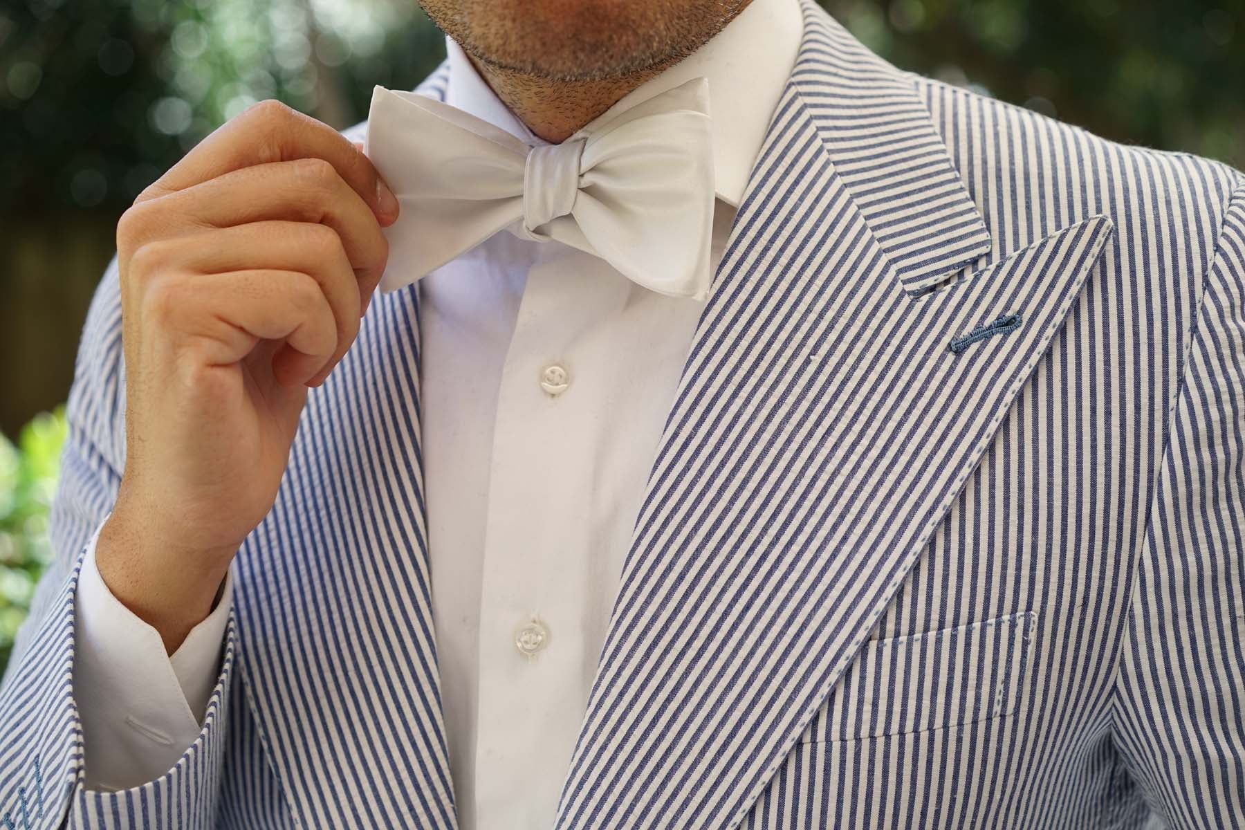 White Satin Self Tie Bow Tie