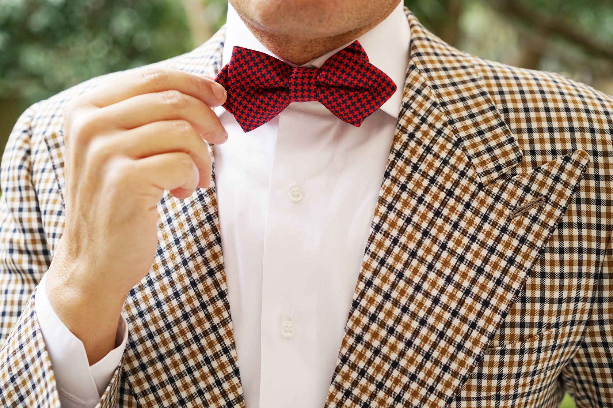 Scarlet Red Houndstooth Diamond Bow Tie