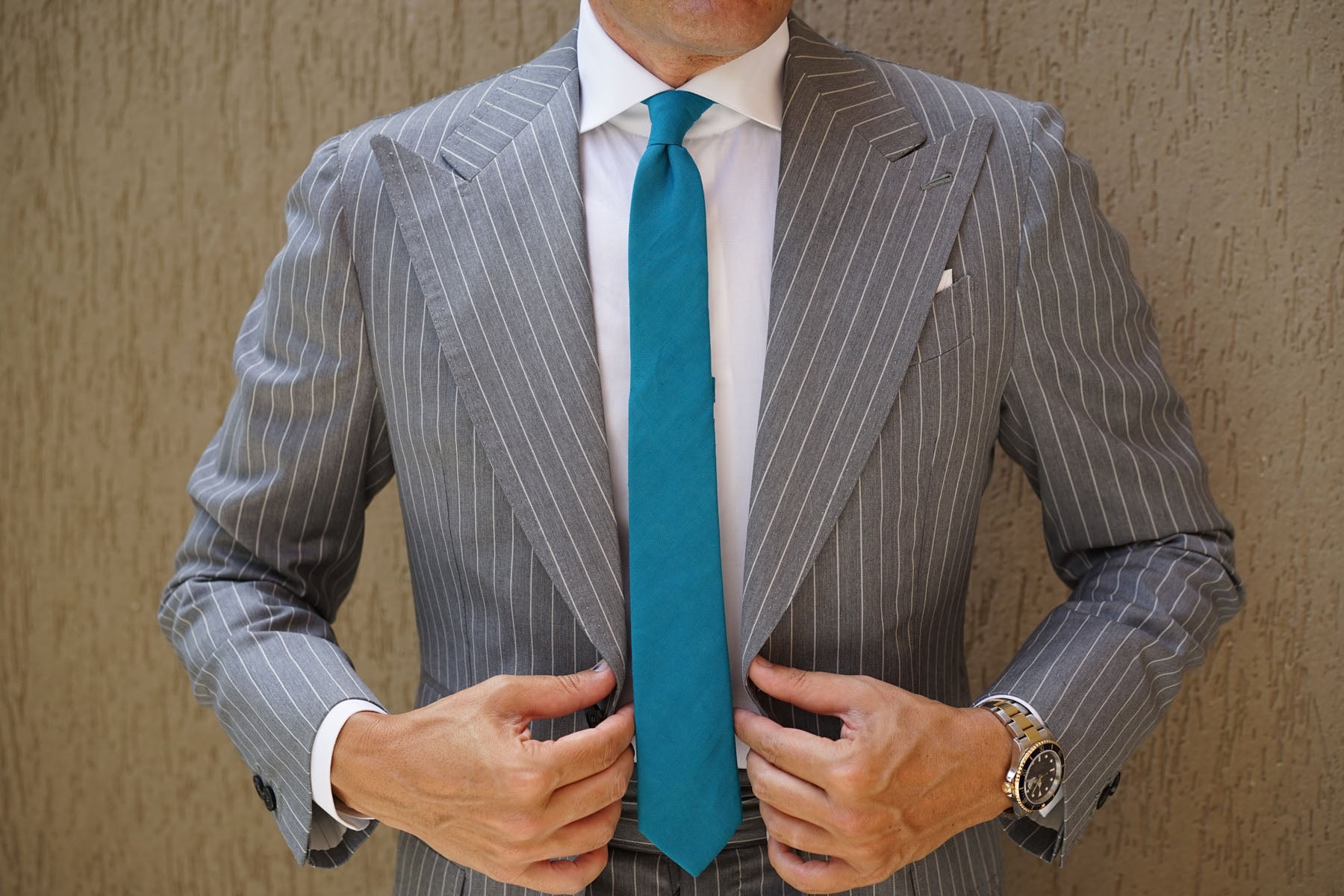 Teal Slub Linen Skinny Tie