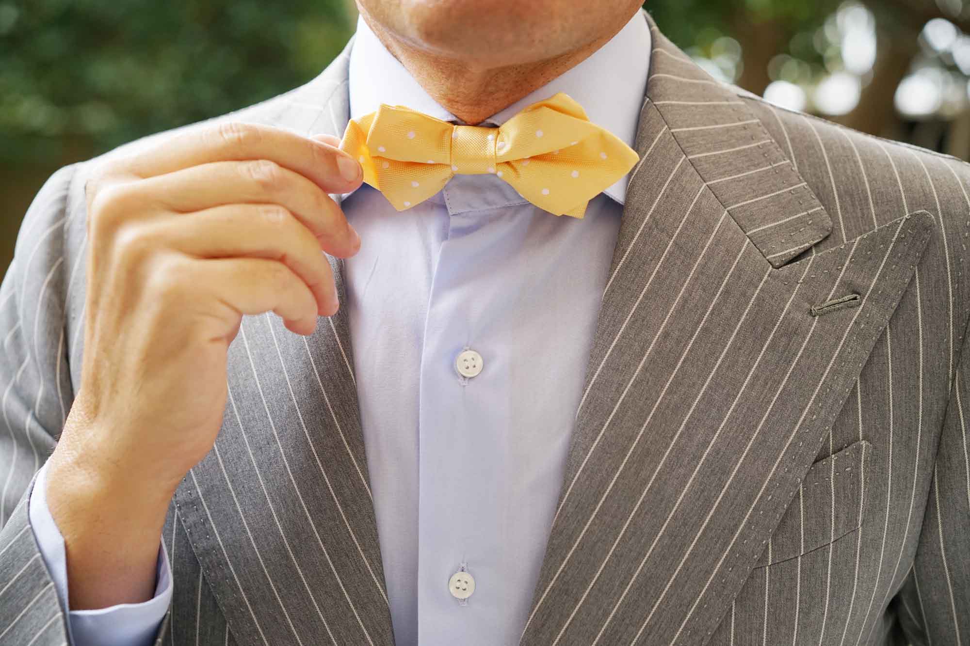 Yellow with White Polka Dots Diamond Bow Tie