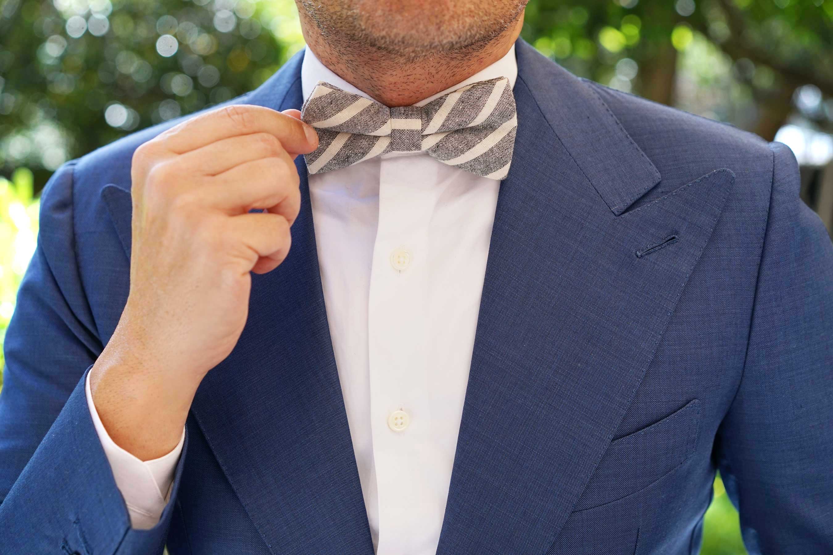 Adana Black Chalk Stripe Linen Bow Tie