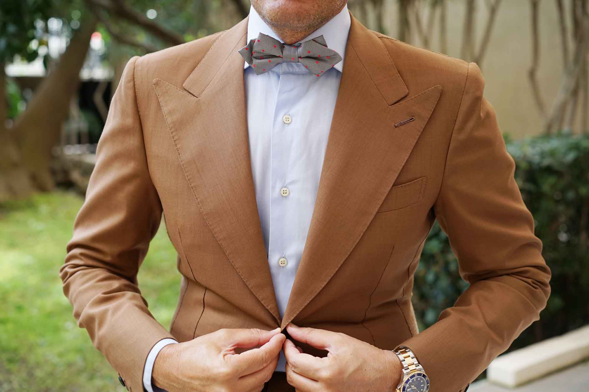 Grey with Hot Pink Polka Dots Diamond Bow Tie