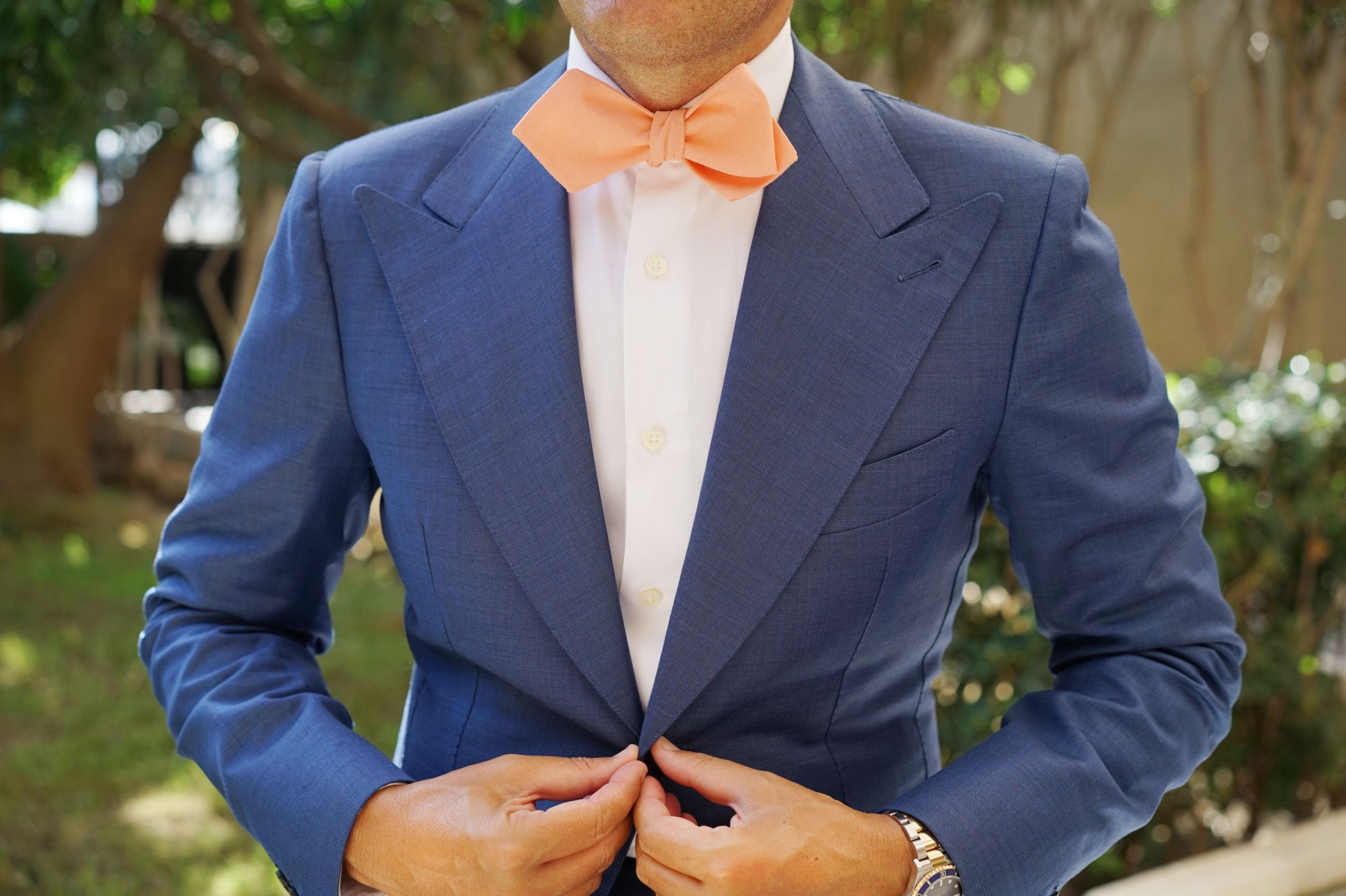 Coral Pink Linen Self Tie Diamond Tip Bow Tie