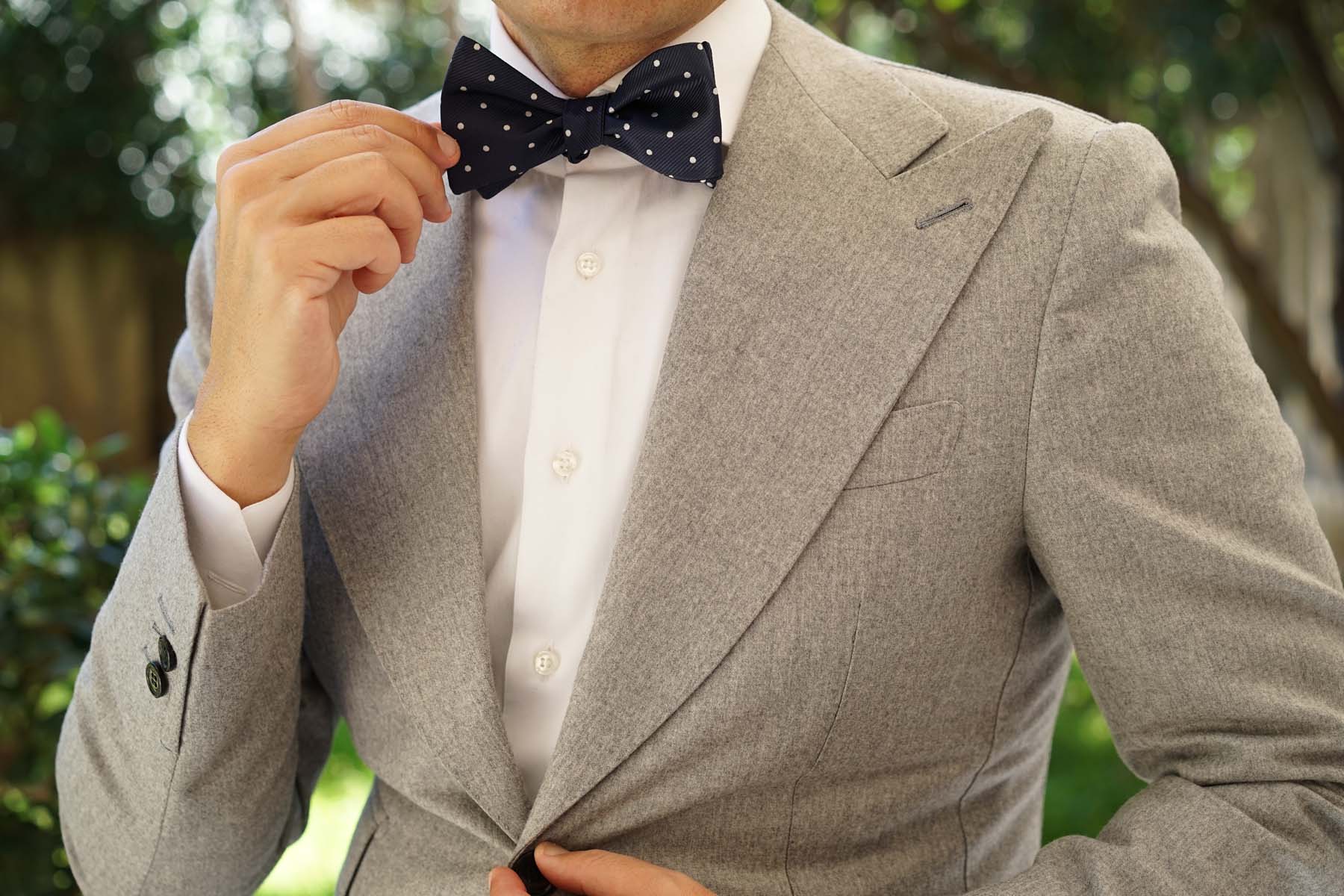 Dark Midnight Blue with White Polka Dots Self Tie Bow Tie