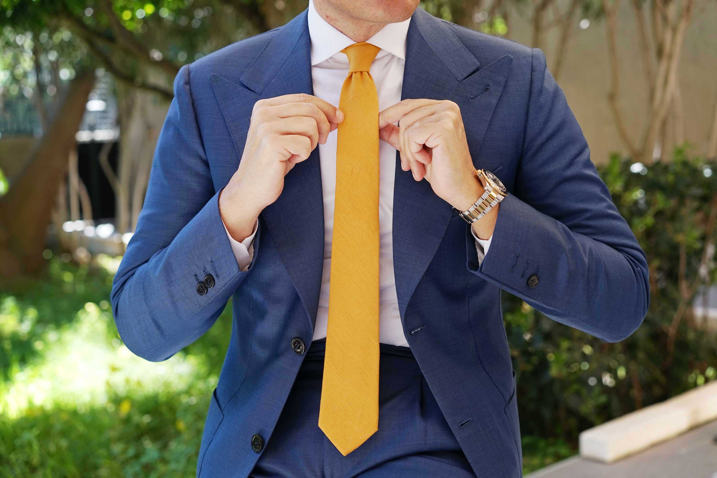 Mustard Yellow Slub Linen Skinny Tie