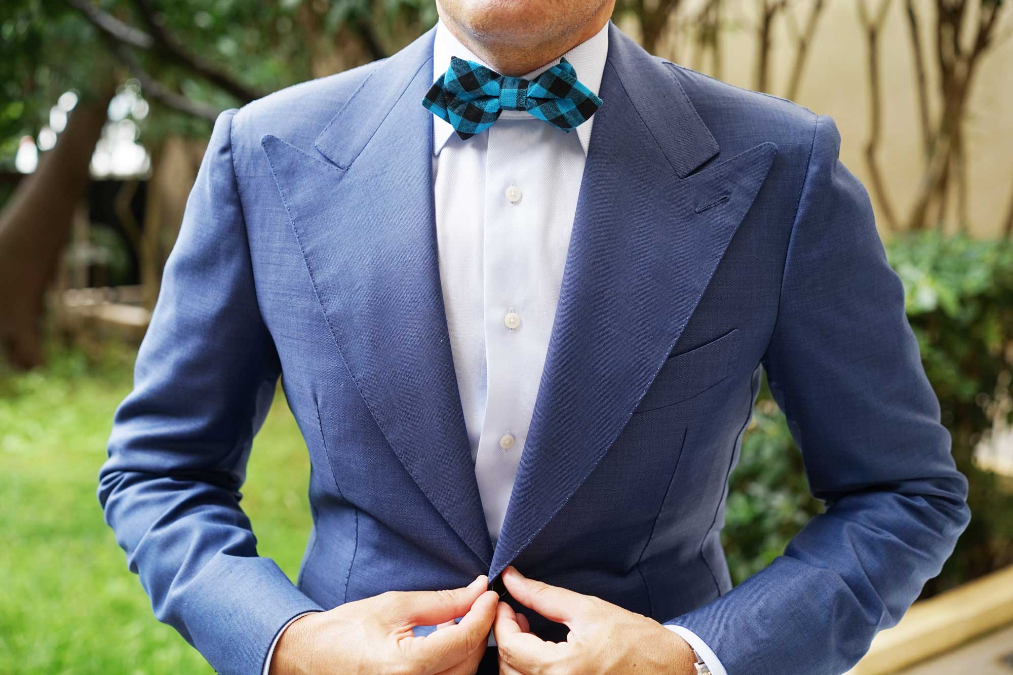 Grim Blue Gingham Diamond Bow Tie