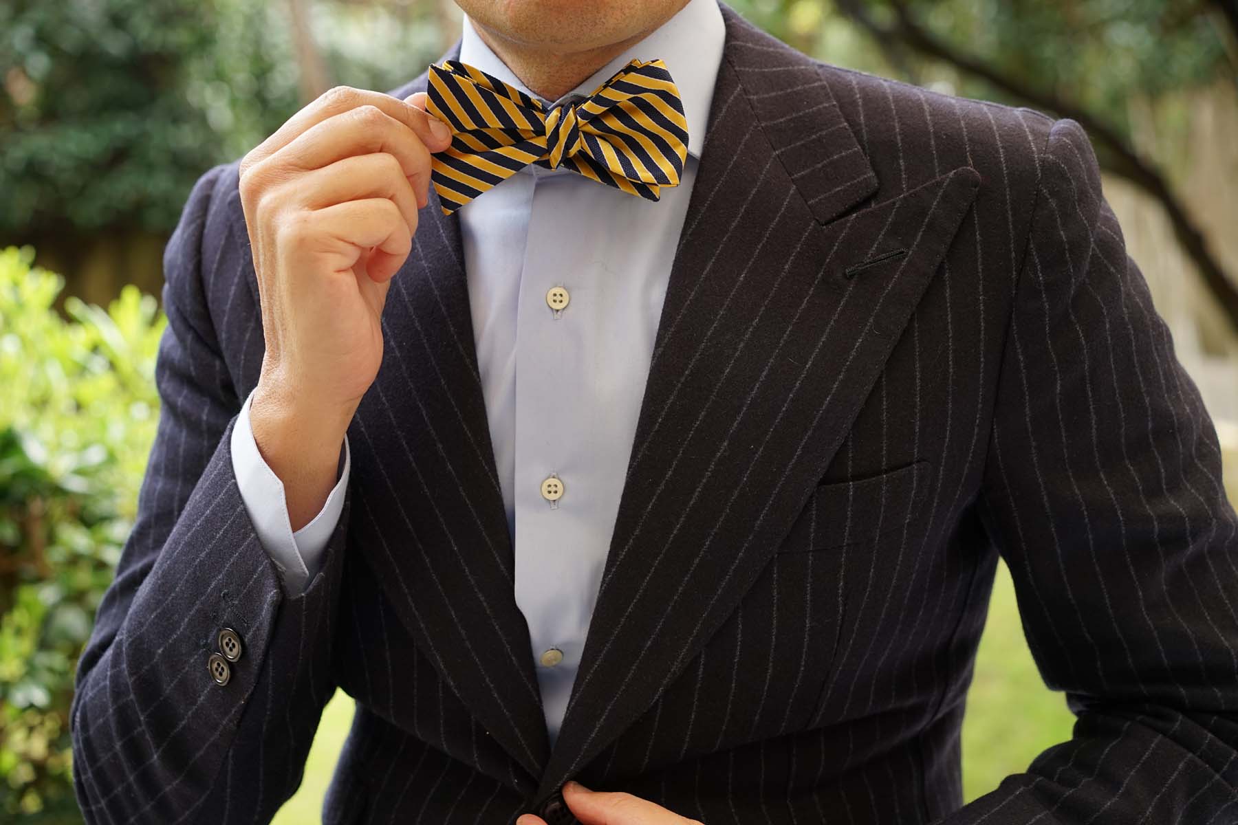 Yellow and Navy Blue Diagonal - Bow Tie (Untied)