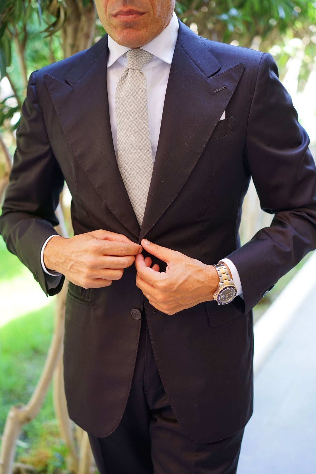 Gray Houndstooth Khaki Linen Tie