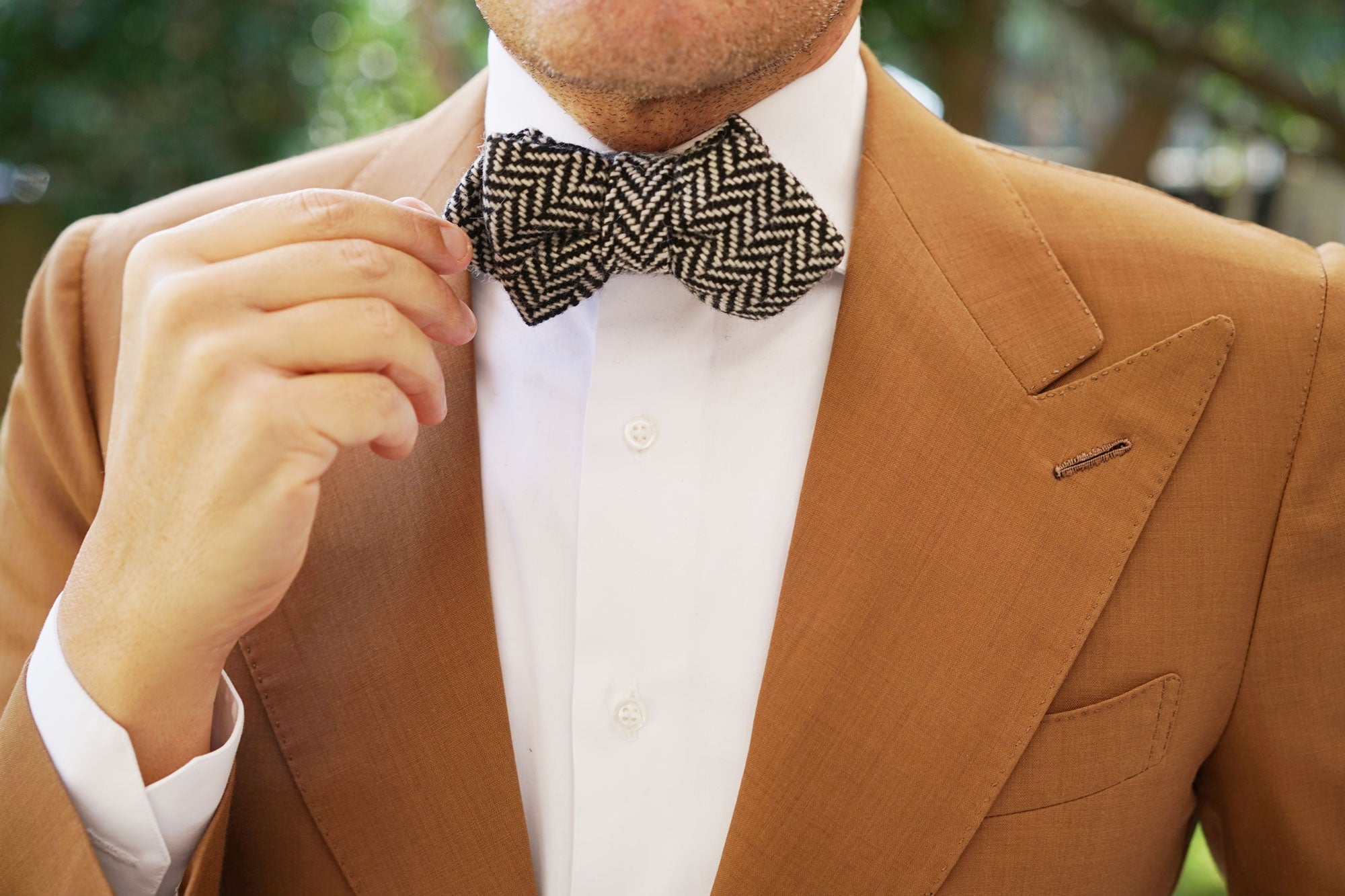 Black Chevron Wool Diamond Bow Tie