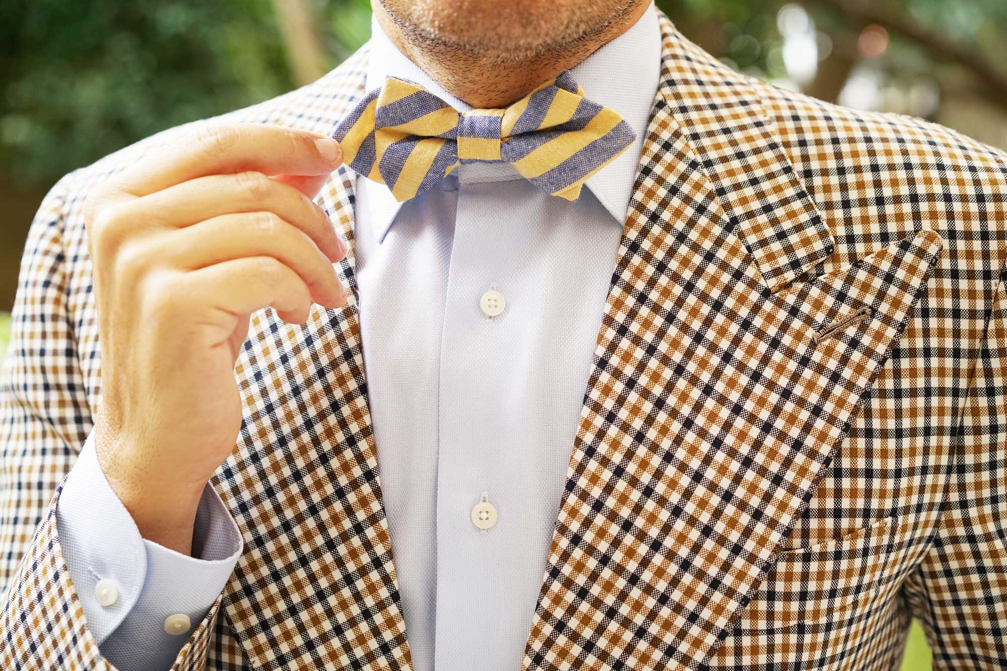 Yellow & Blue Bengal Linen Diamond Bow Tie