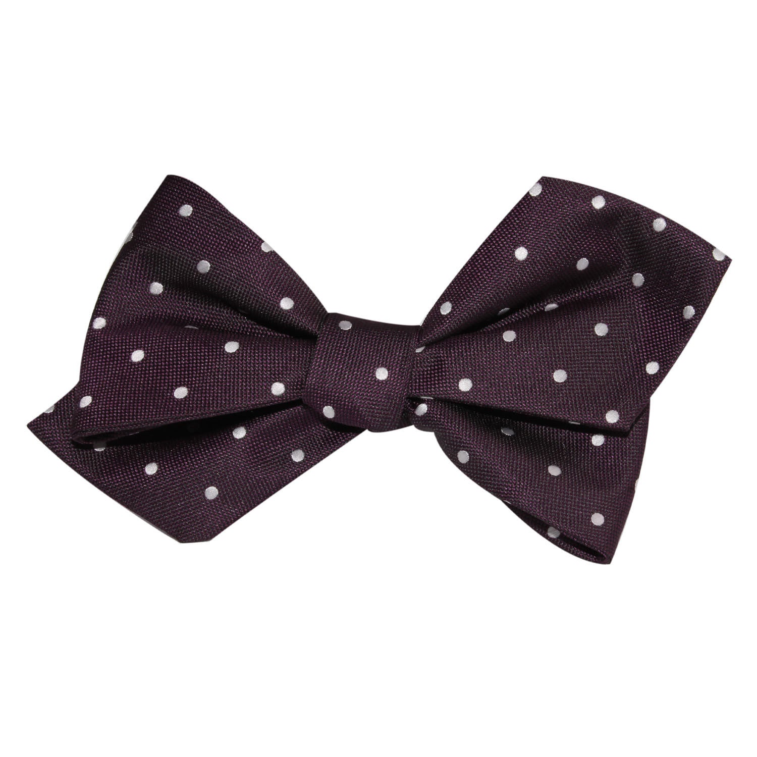 Eggplant Plum Purple with White Polka Dots Self Tie Diamond Tip Bow Tie