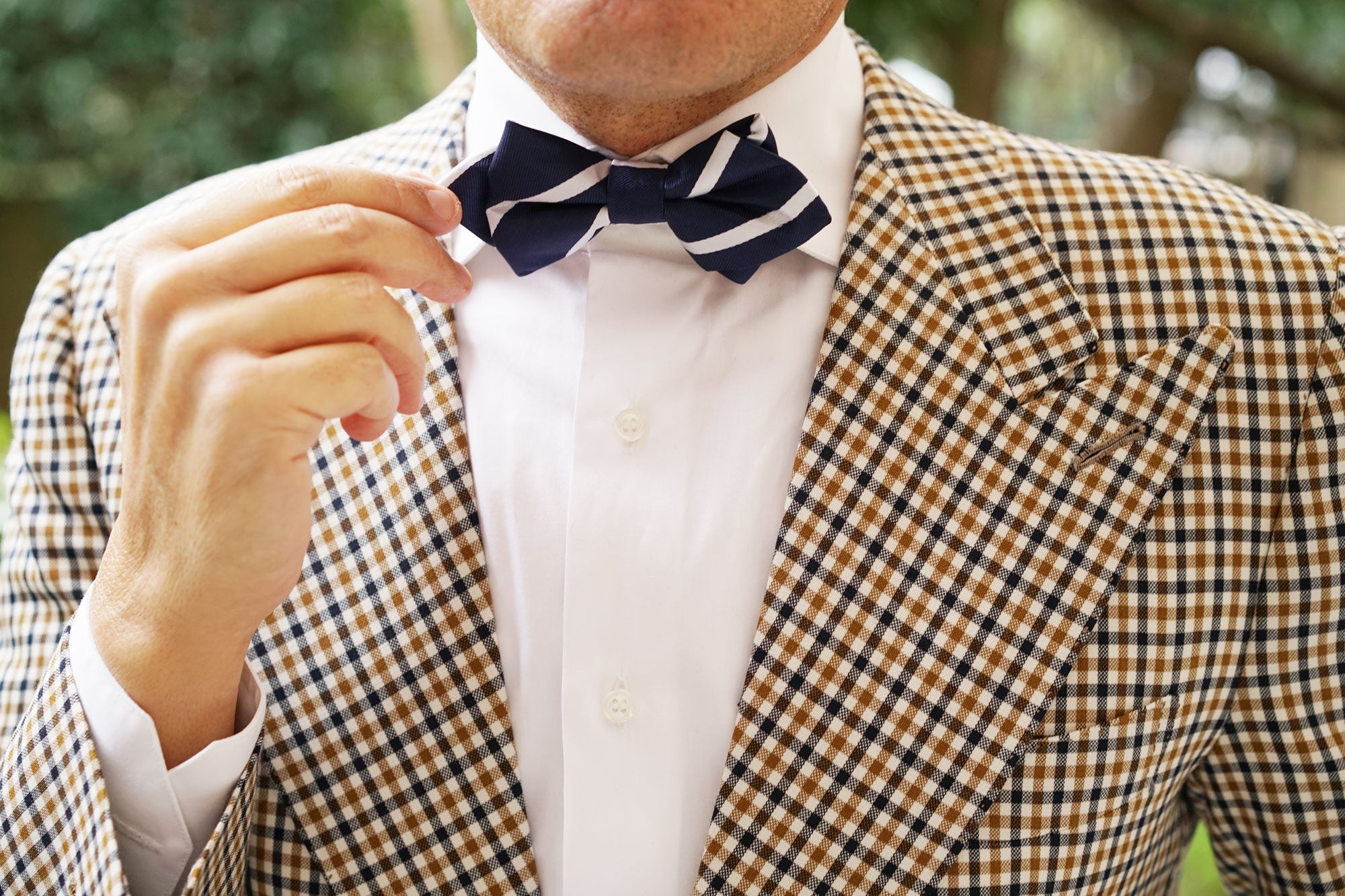 Navy Blue Pencil Stripe Diamond Bow Tie