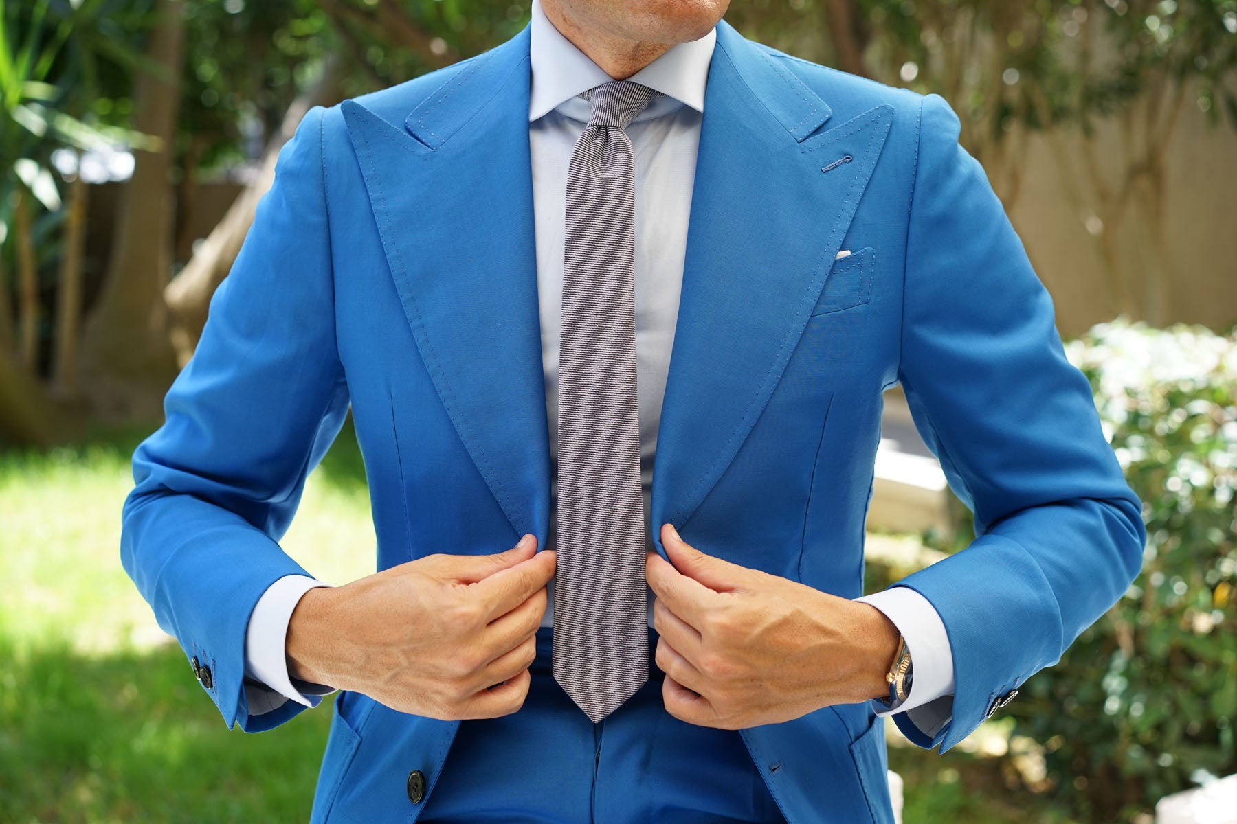 Navy Blue & White Twill Stripe Linen Skinny Tie