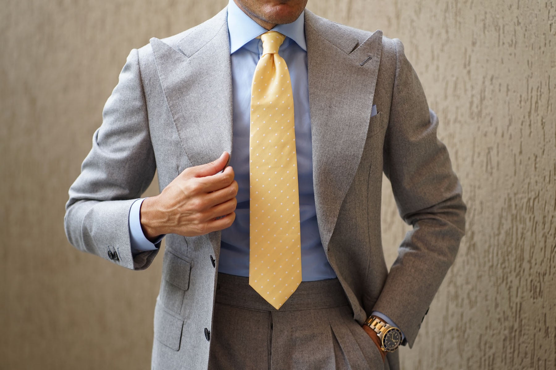 Yellow with White Polka Dots Necktie