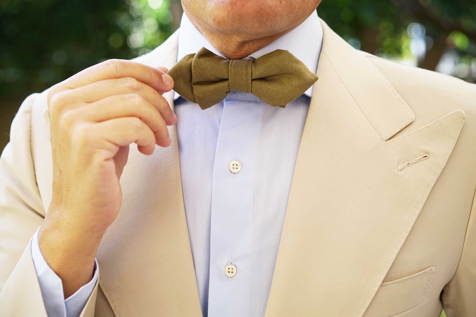 Dry Green Khaki Linen Diamond Bow Tie