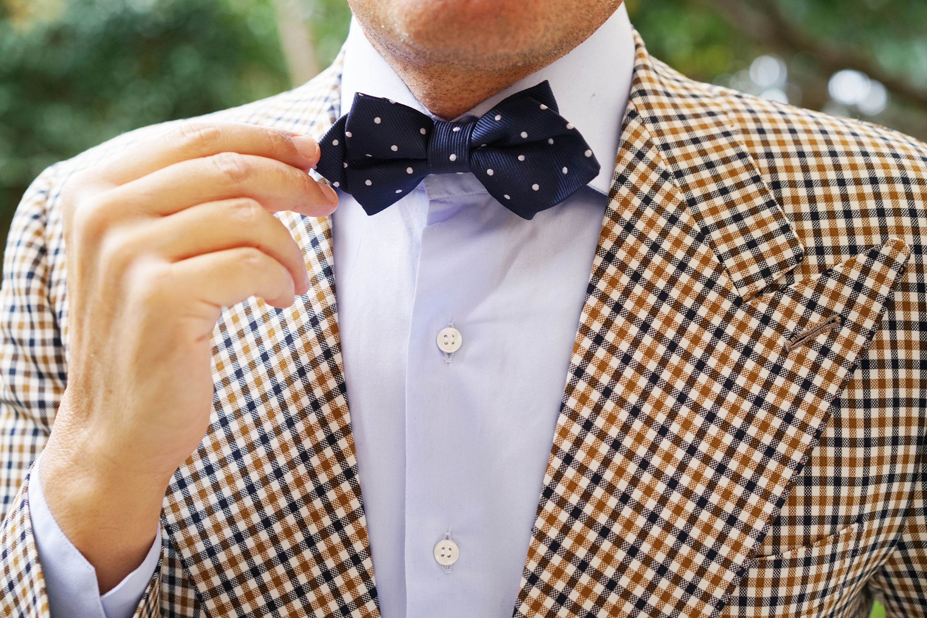 Dark Midnight Blue with White Polka Dots Diamond Bow Tie