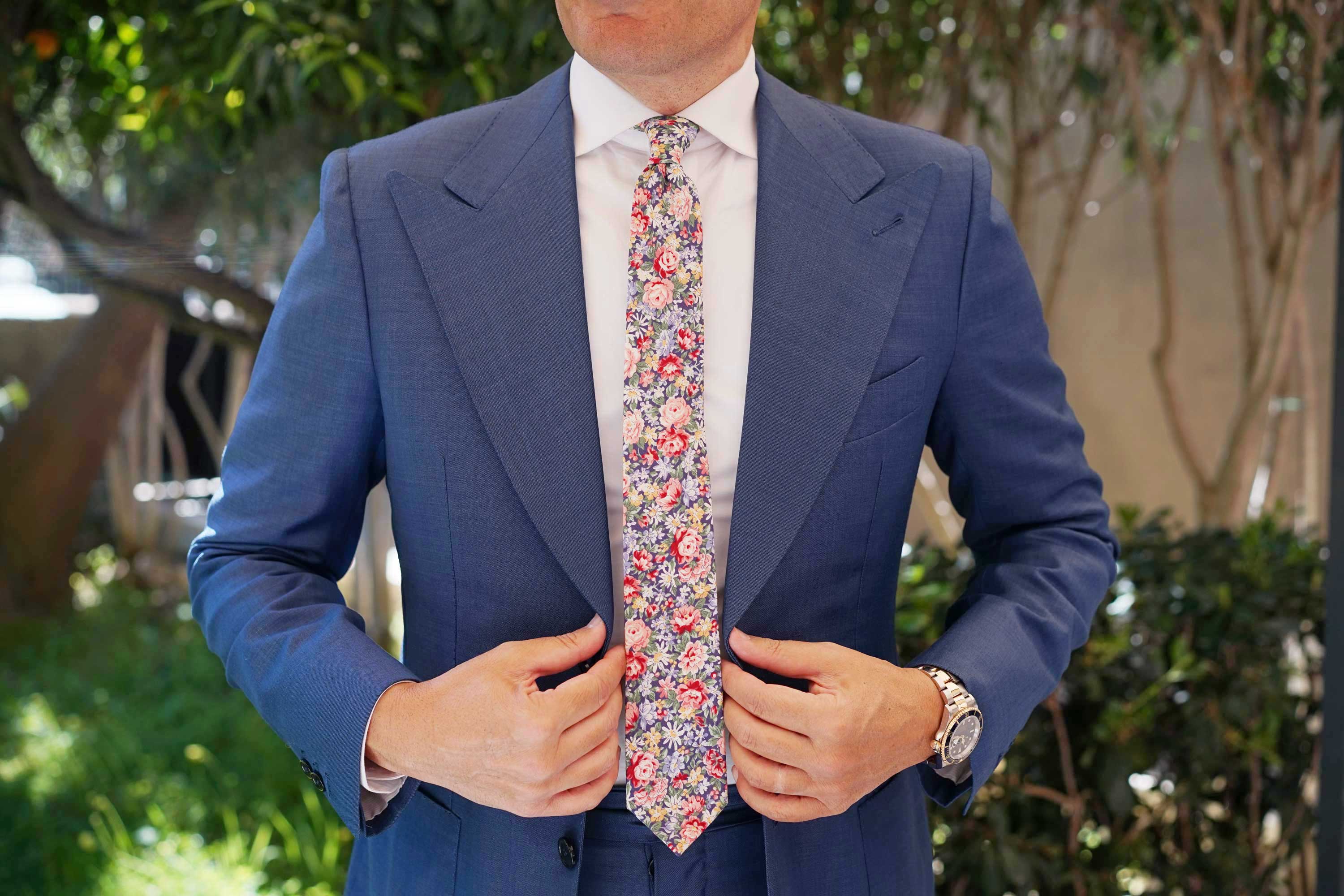 Pink Chrysanthemum Floral Skinny Tie