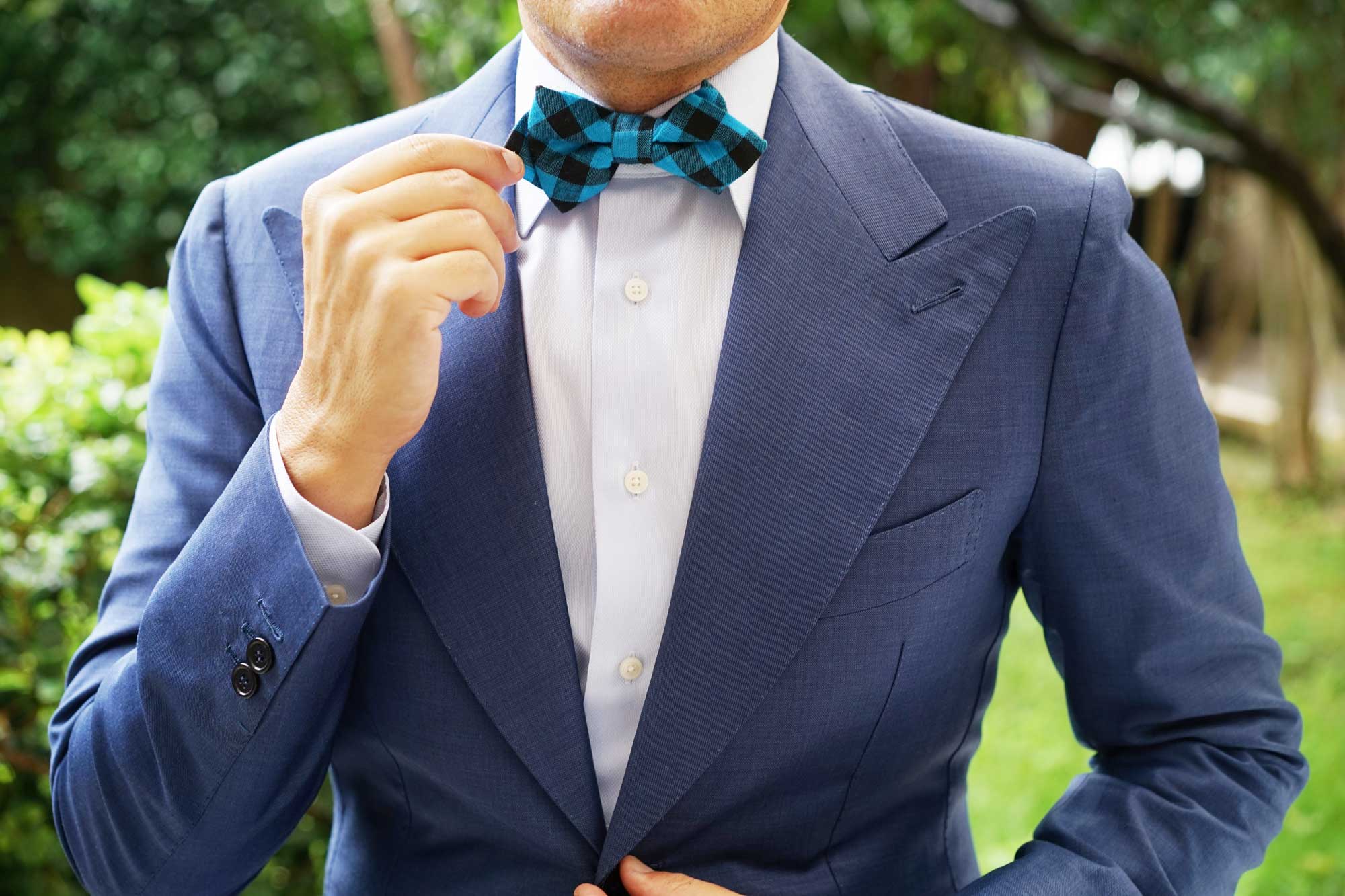 Grim Blue Gingham Diamond Bow Tie