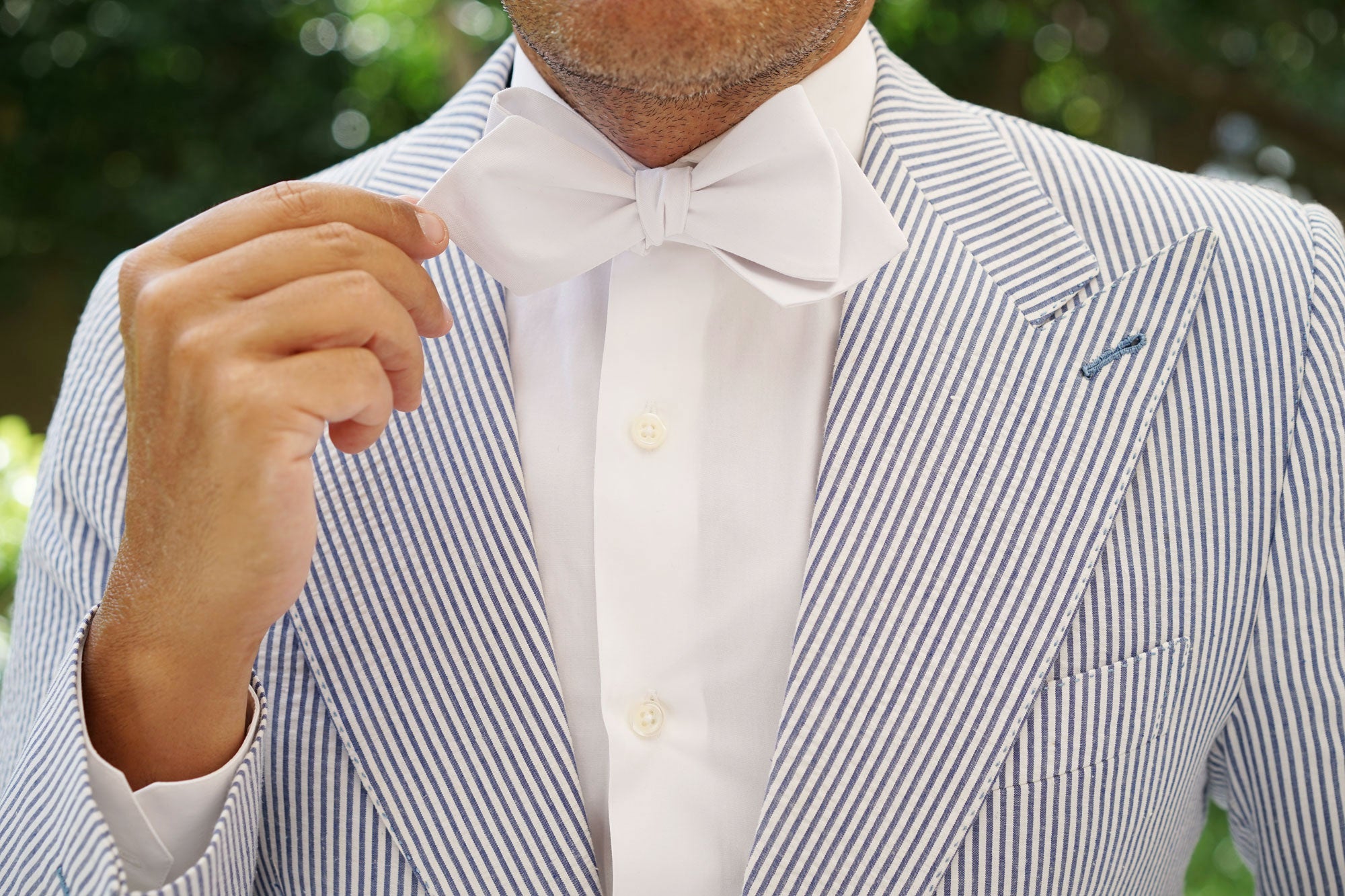 The OTAA White Cotton Self Tie Diamond Tip Bow Tie