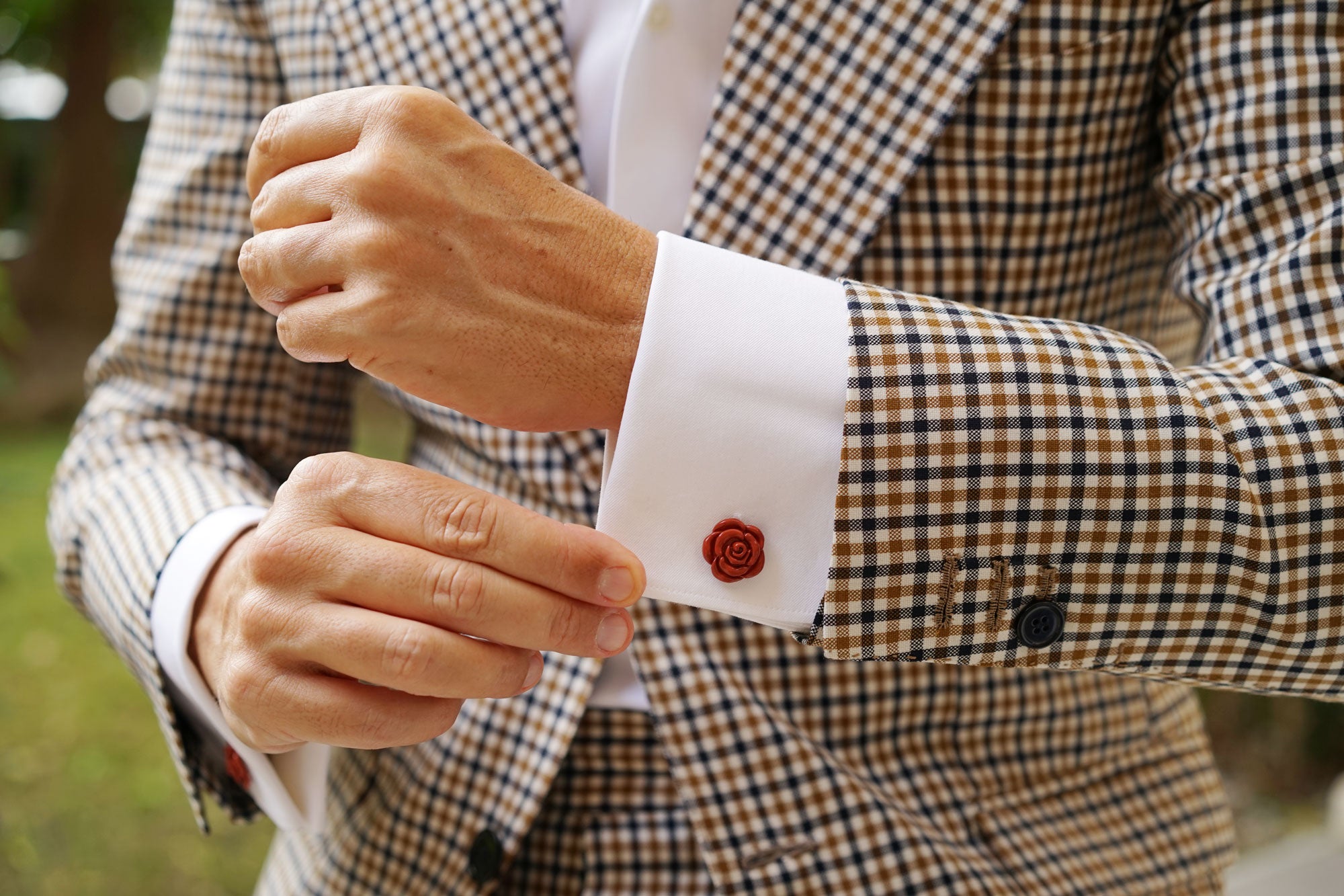 Burnt Dark Orange Rose Metal Cufflinks