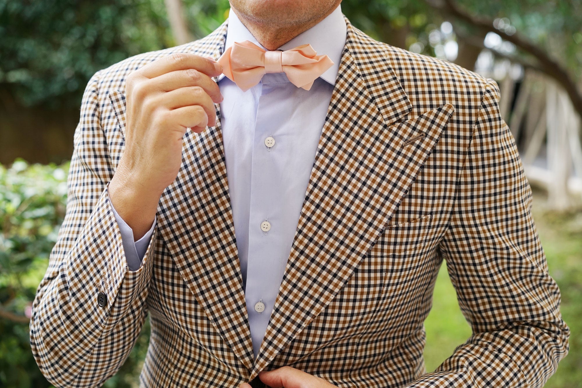 Peach Satin Diamond Bow Tie