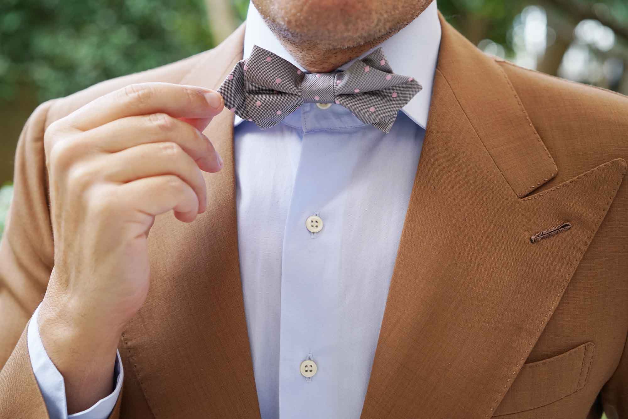 Grey with Baby Pink Polka Dots Diamond Bow Tie