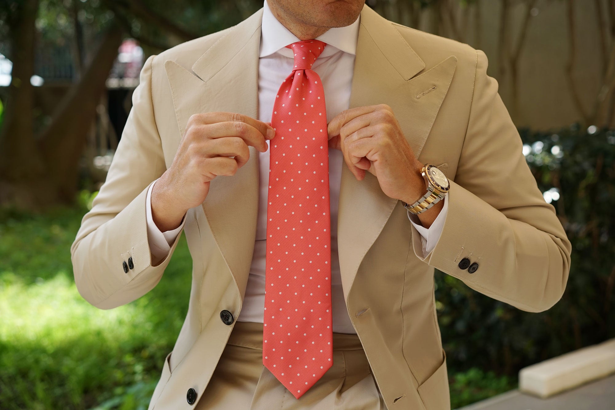 Coral Pink with White Polka Dots Necktie