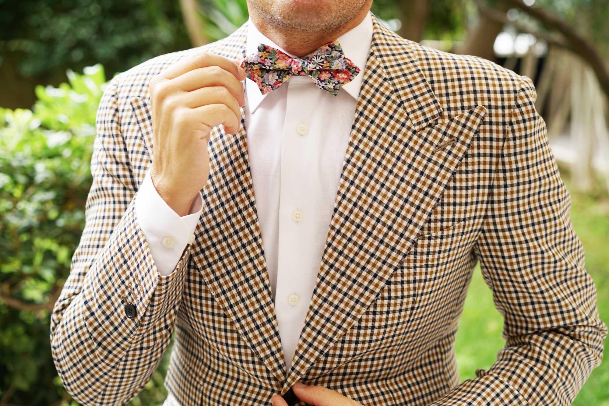 Pink Chrysanthemum Floral Diamond Bow Tie