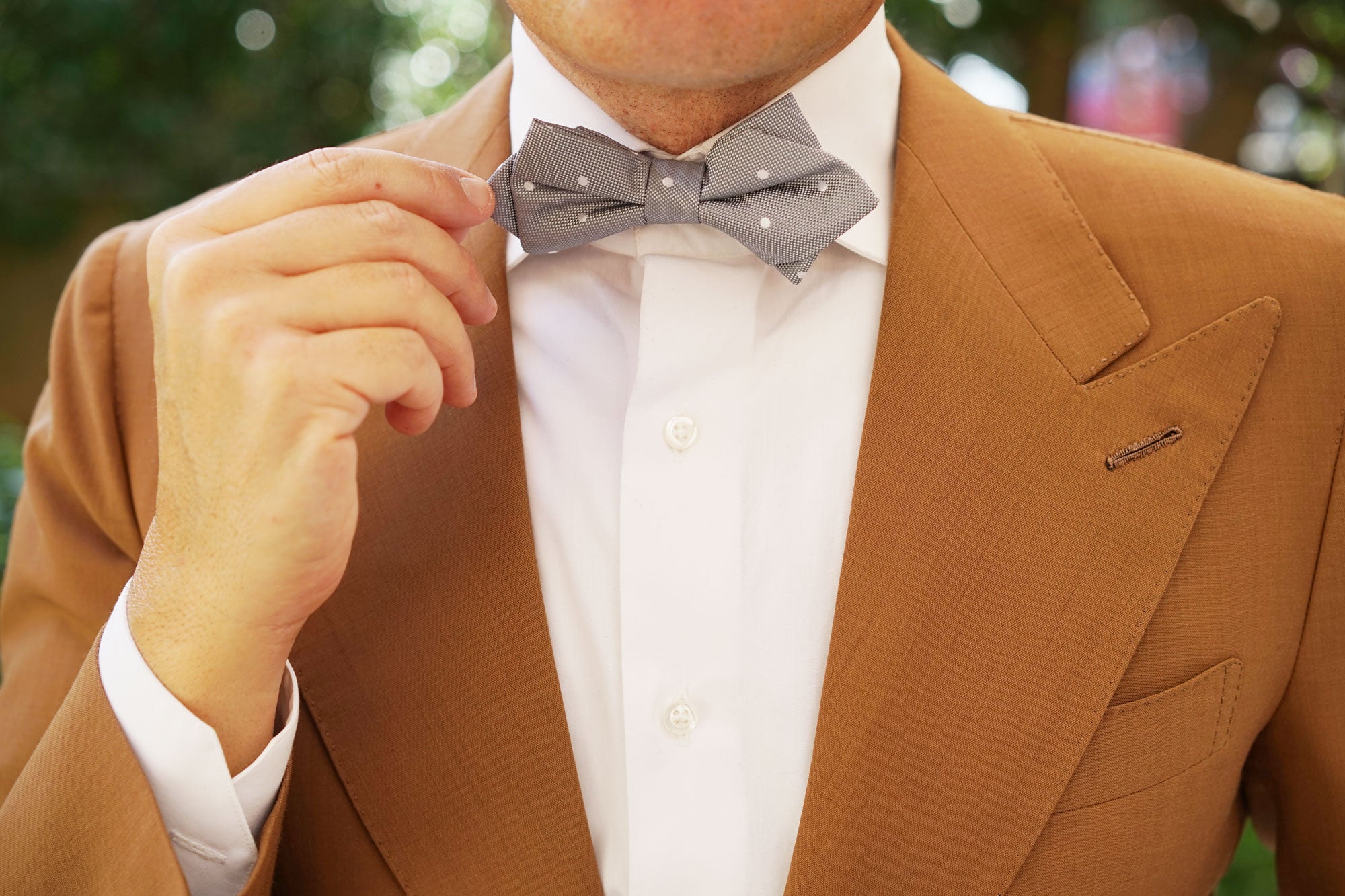 Grey with White Polka Dots Diamond Bow Tie