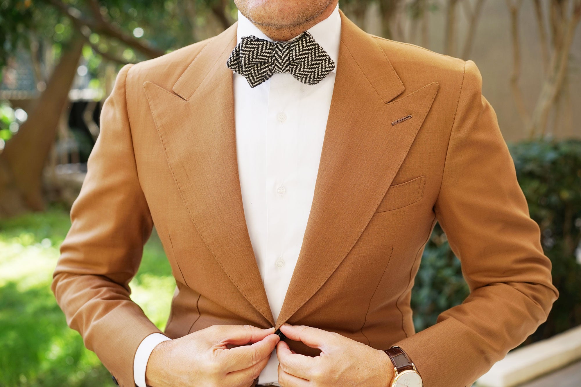 Black Chevron Wool Diamond Bow Tie