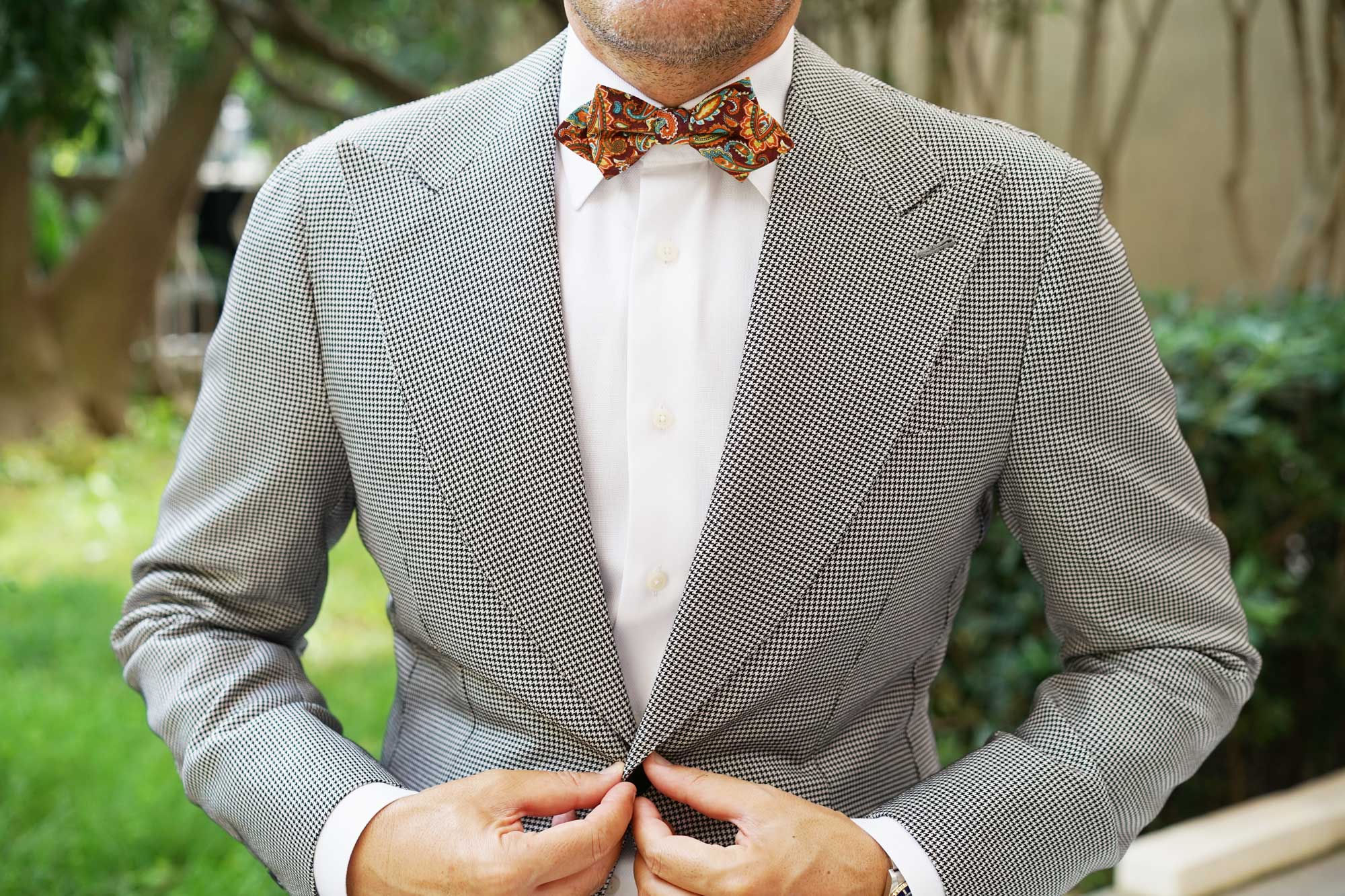 Baku Paisley Orange Diamond Bow Tie