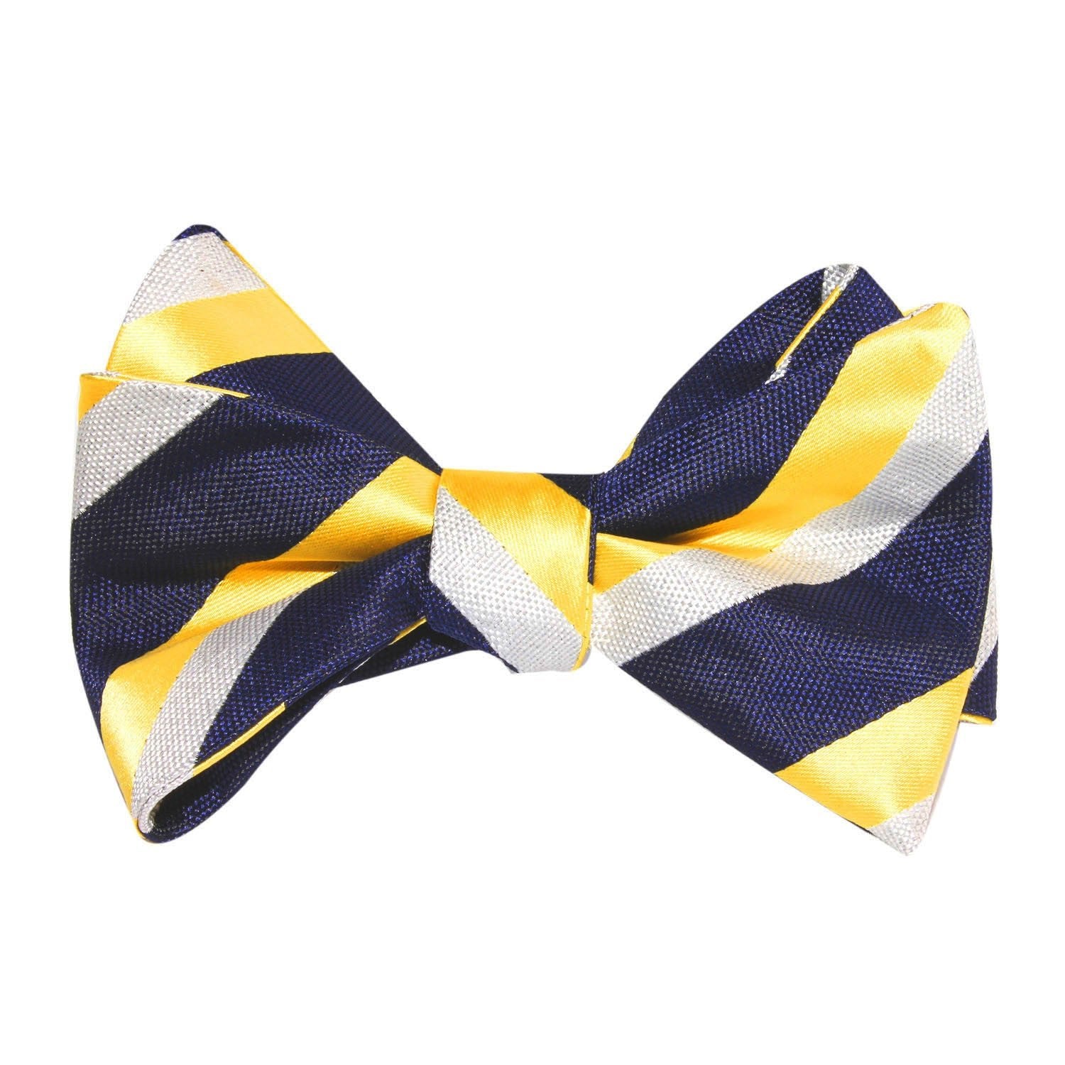 Navy Blue & Yellow Stripe Self Tie Bow Tie