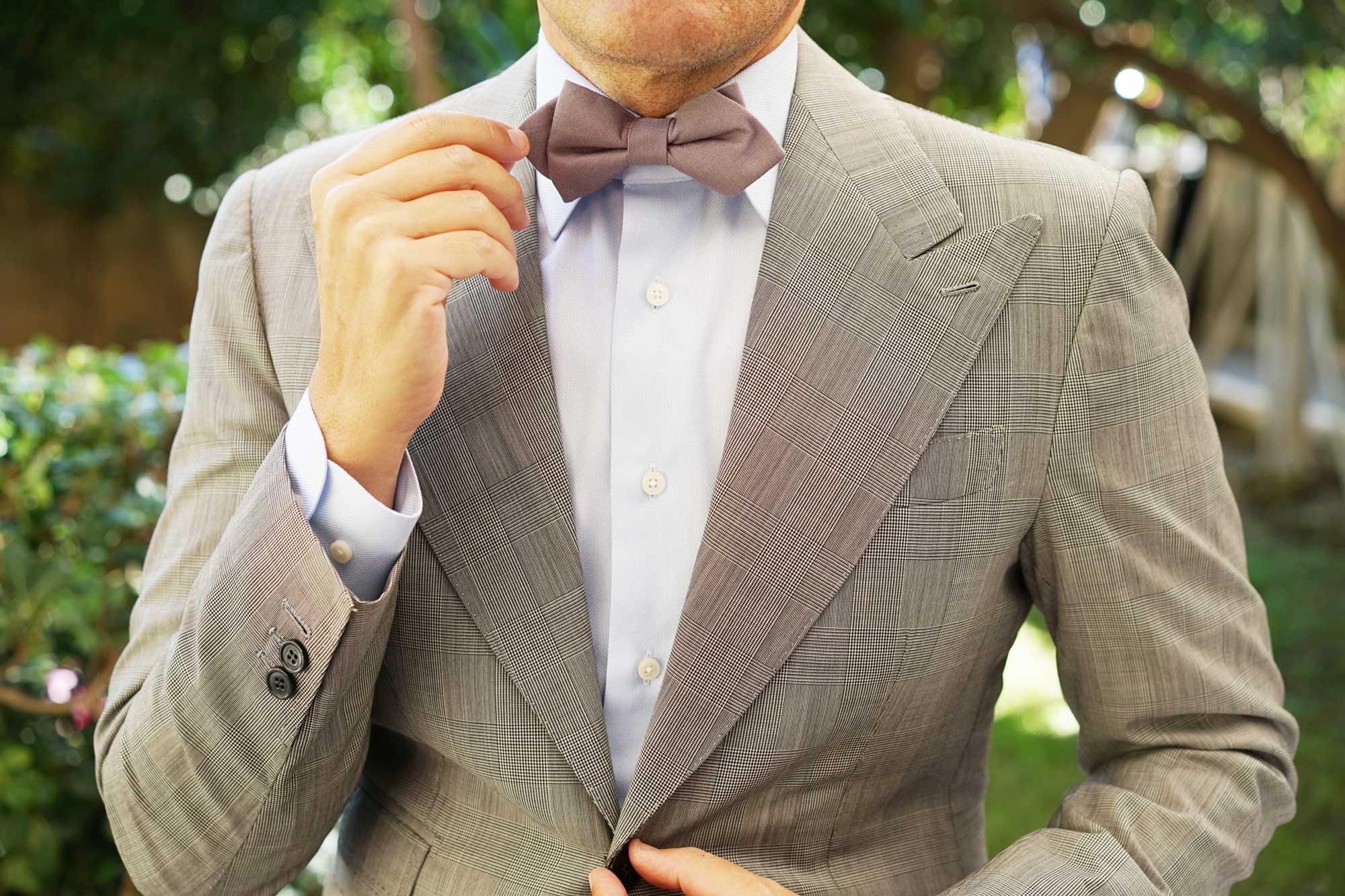 Grey Slub Linen Diamond Bow Tie