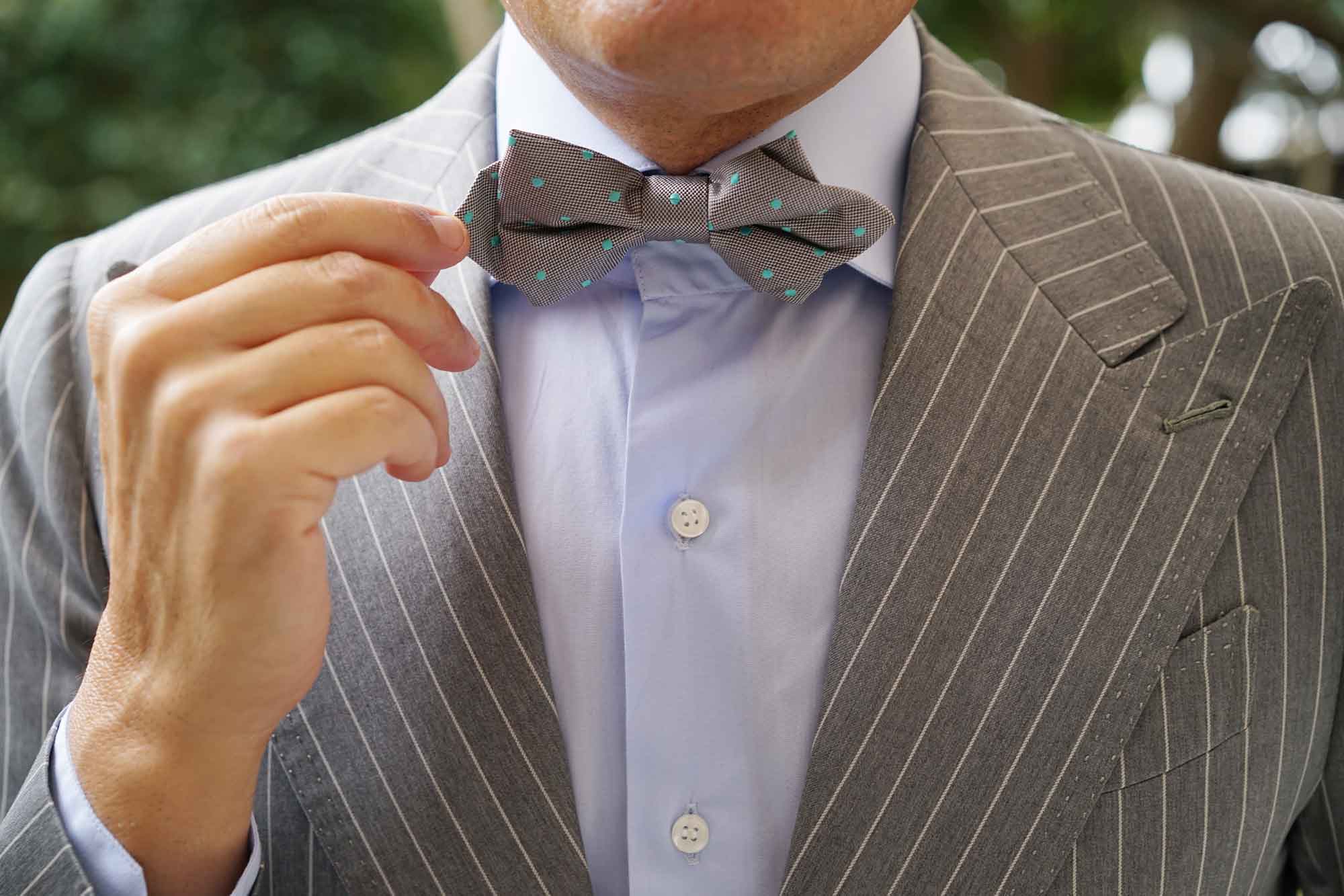 Grey with Mint Green Polka Dots Diamond Bow Tie