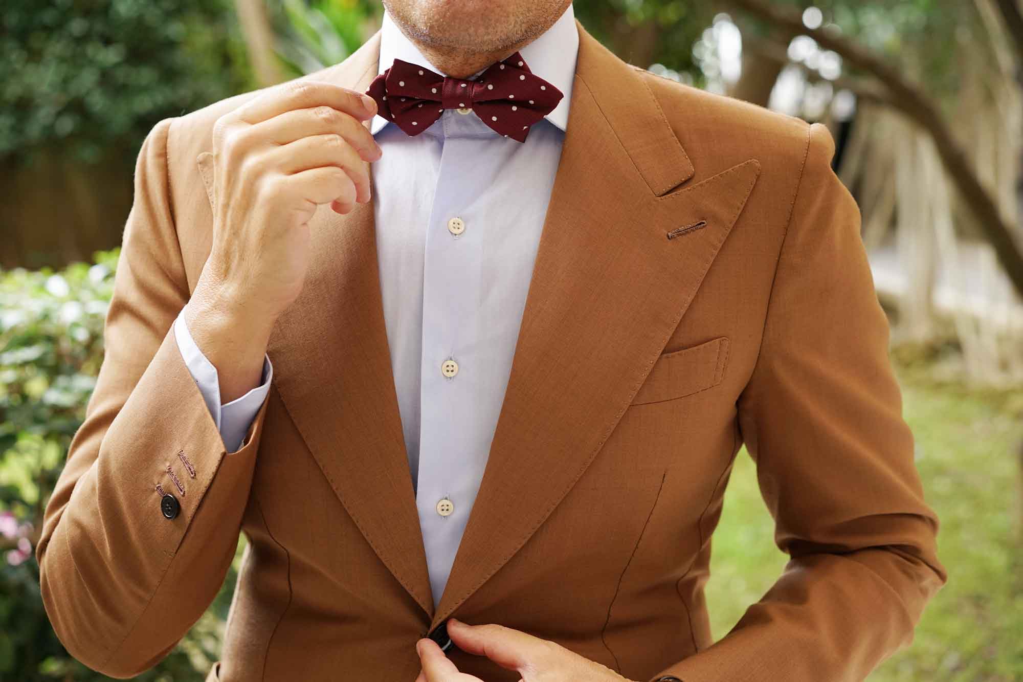 Mahogany Maroon with White Polka Dots Diamond Bow Tie