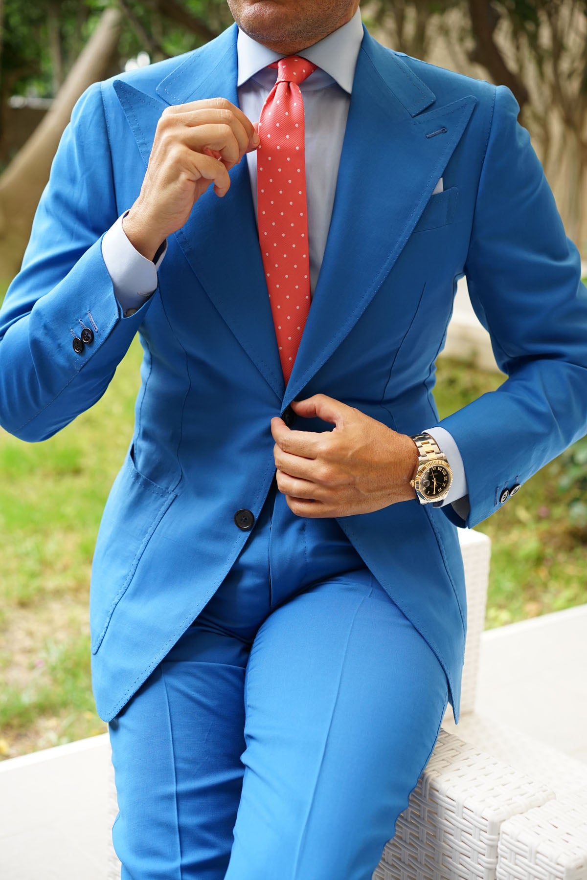 Coral Pink with White Polka Dots Skinny Tie