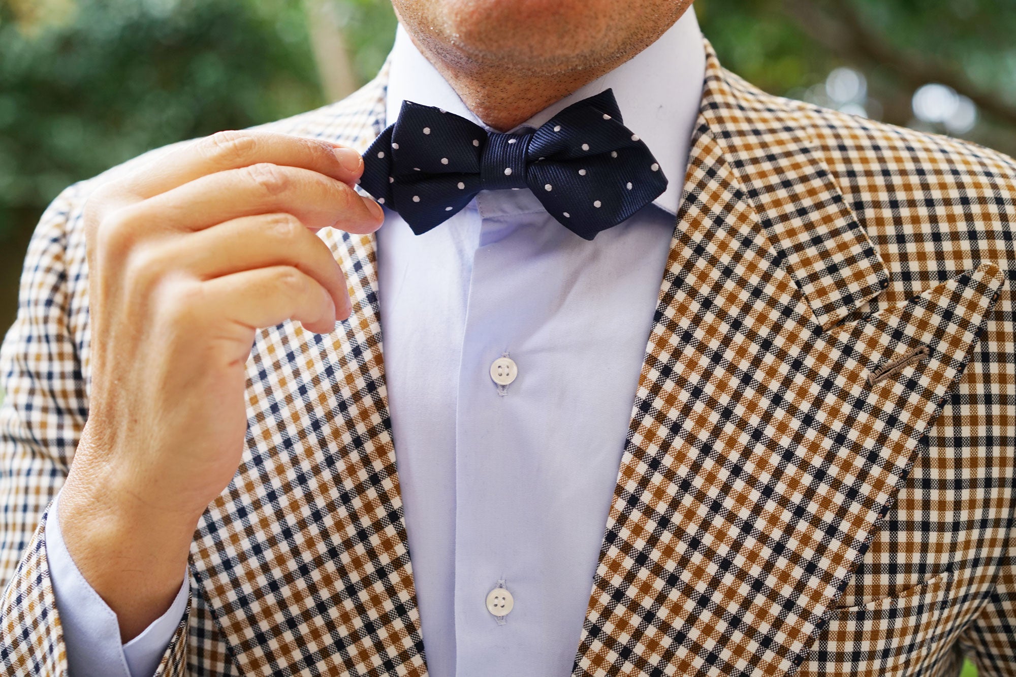 Dark Midnight Blue with White Polka Dots Diamond Bow Tie