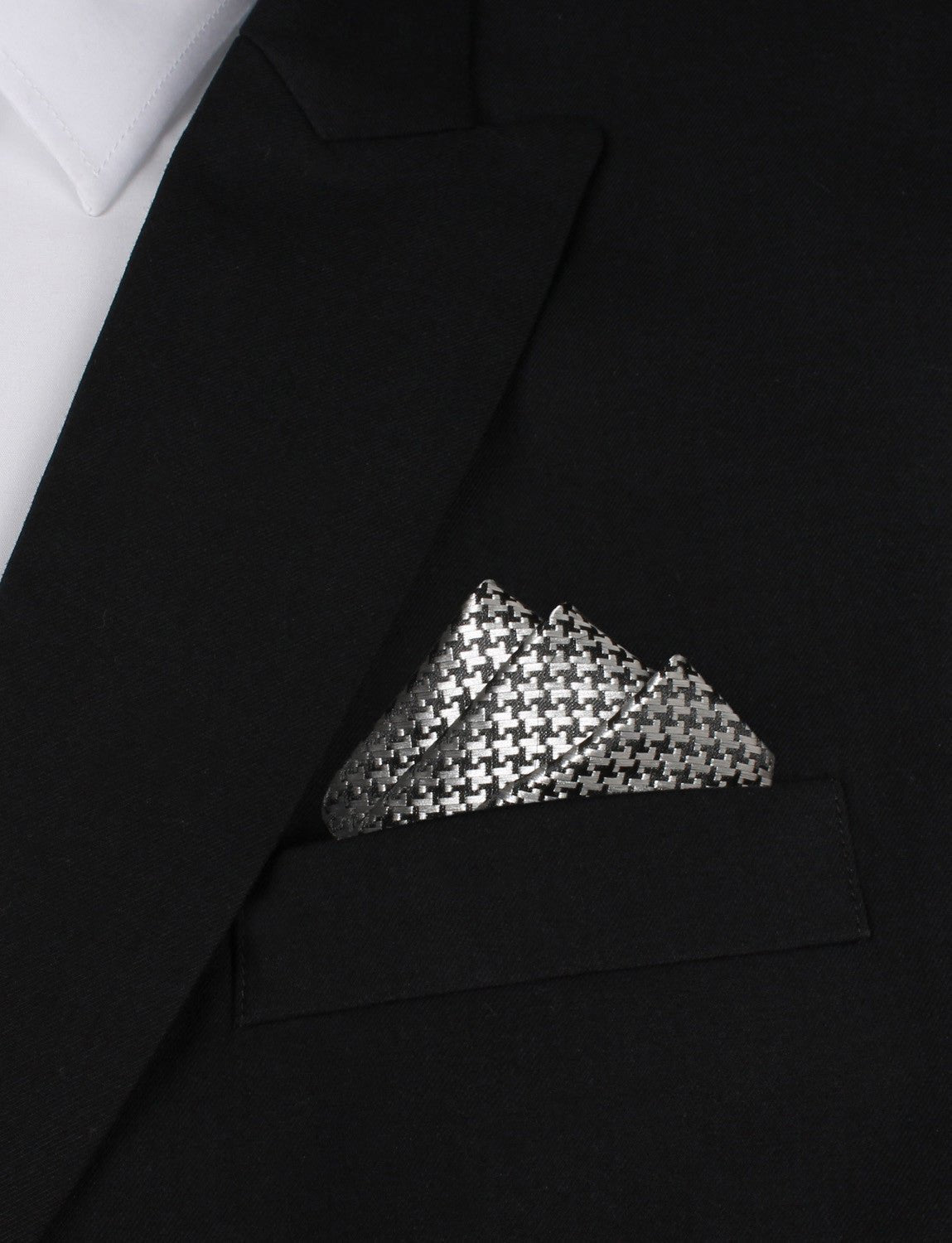 Black & Silver Houndstooth Pattern Pocket Square