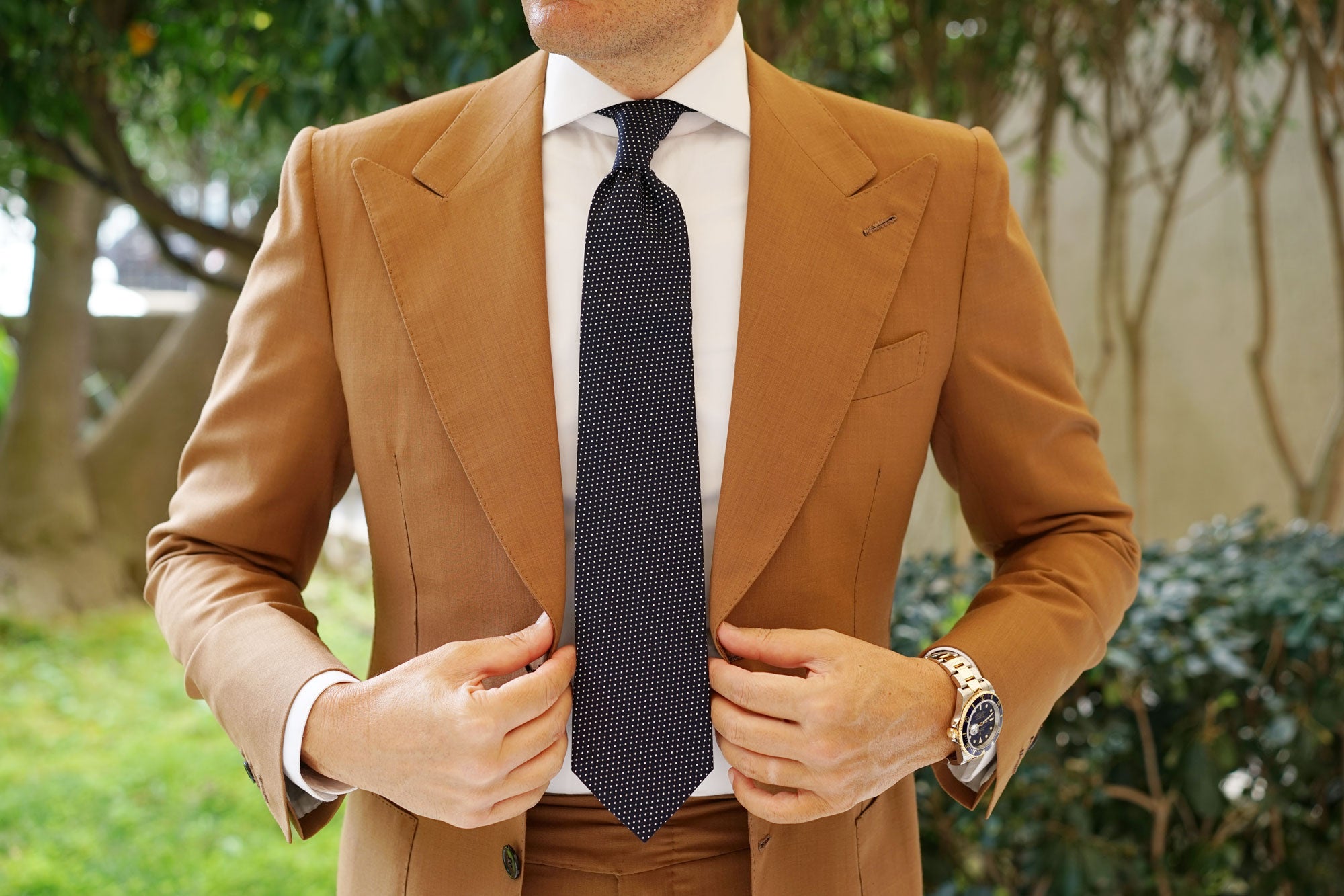 Navy Blue Cotton with White Mini Polka Dots Necktie