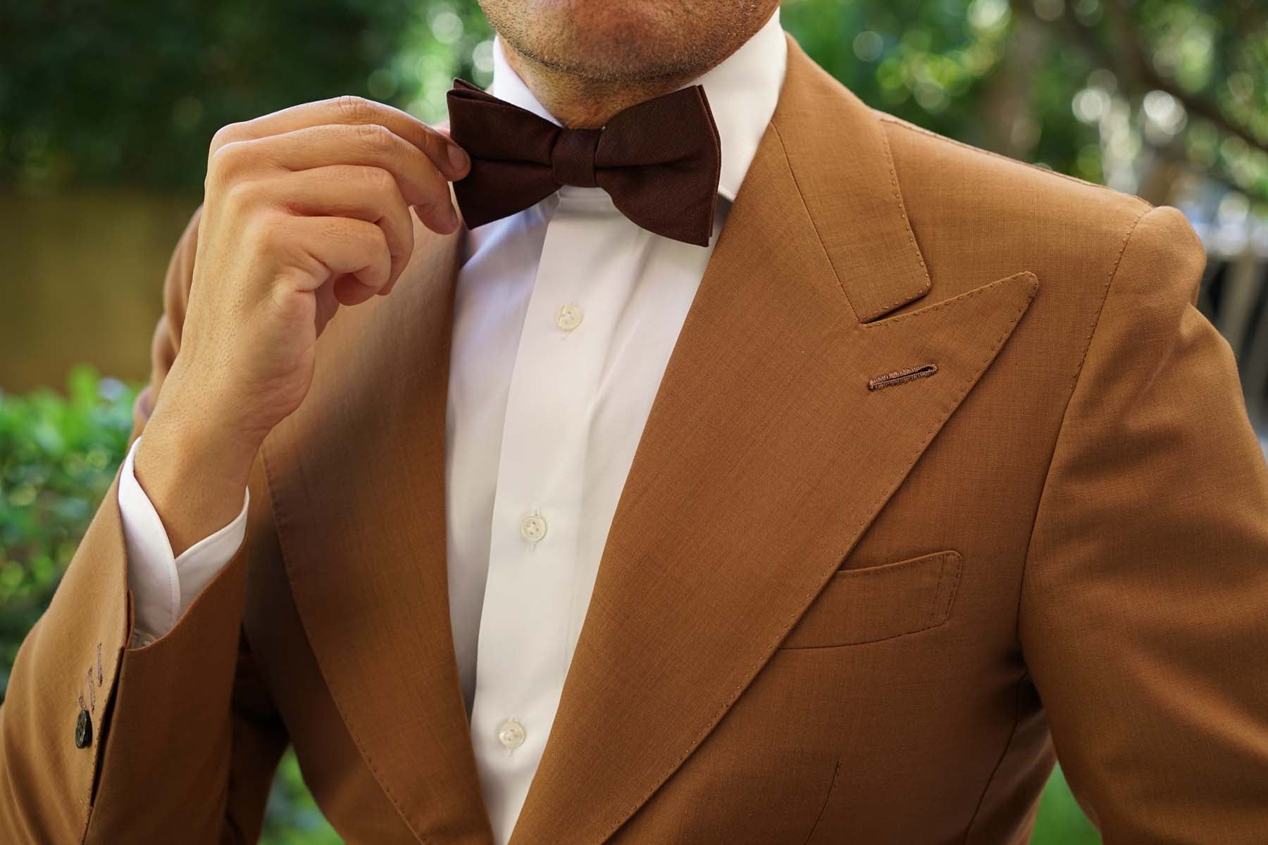 Walnut Brown Slub Linen Bow Tie