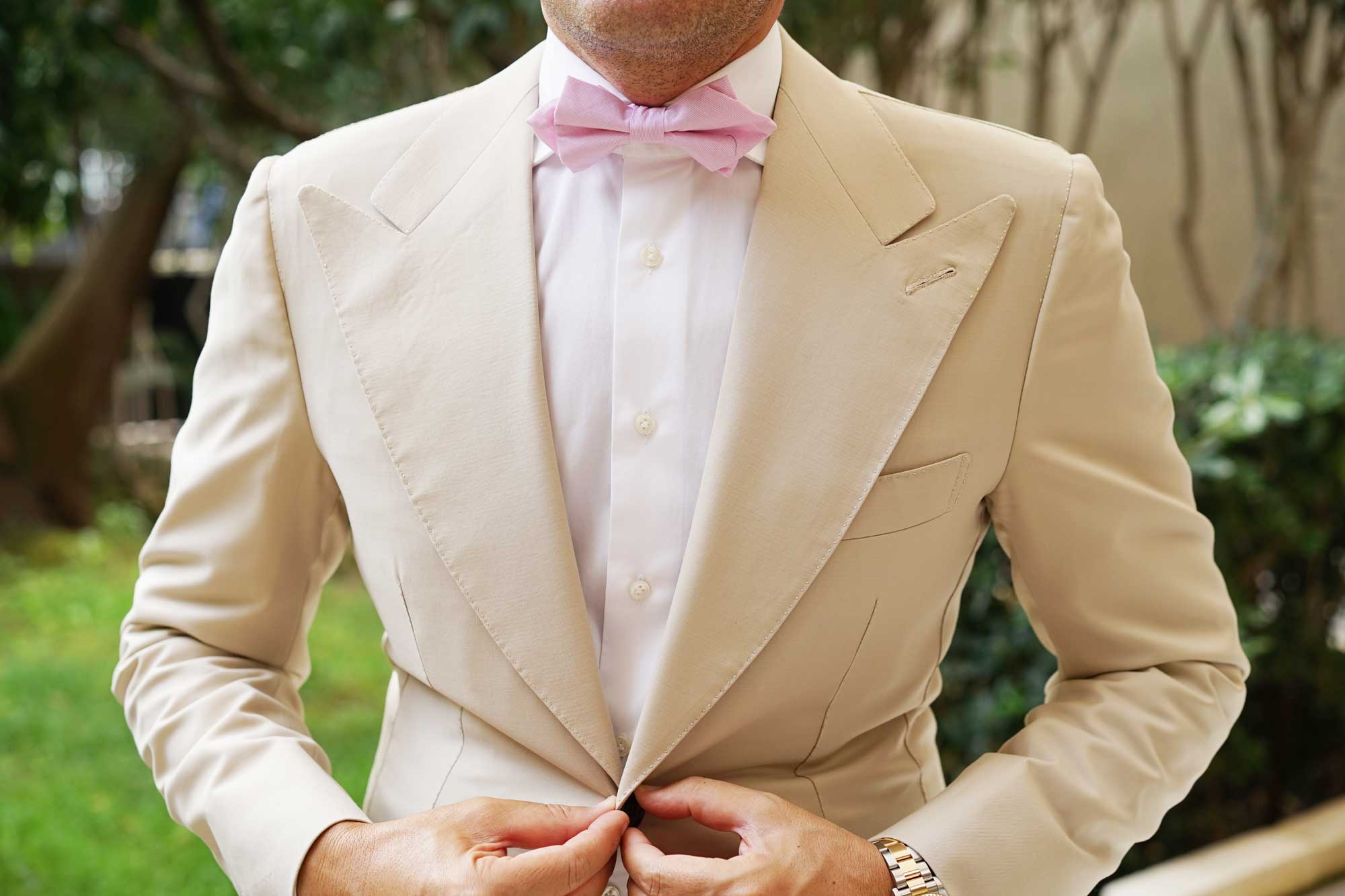 Light Pink Cotton Pinstripes Diamond Bow Tie