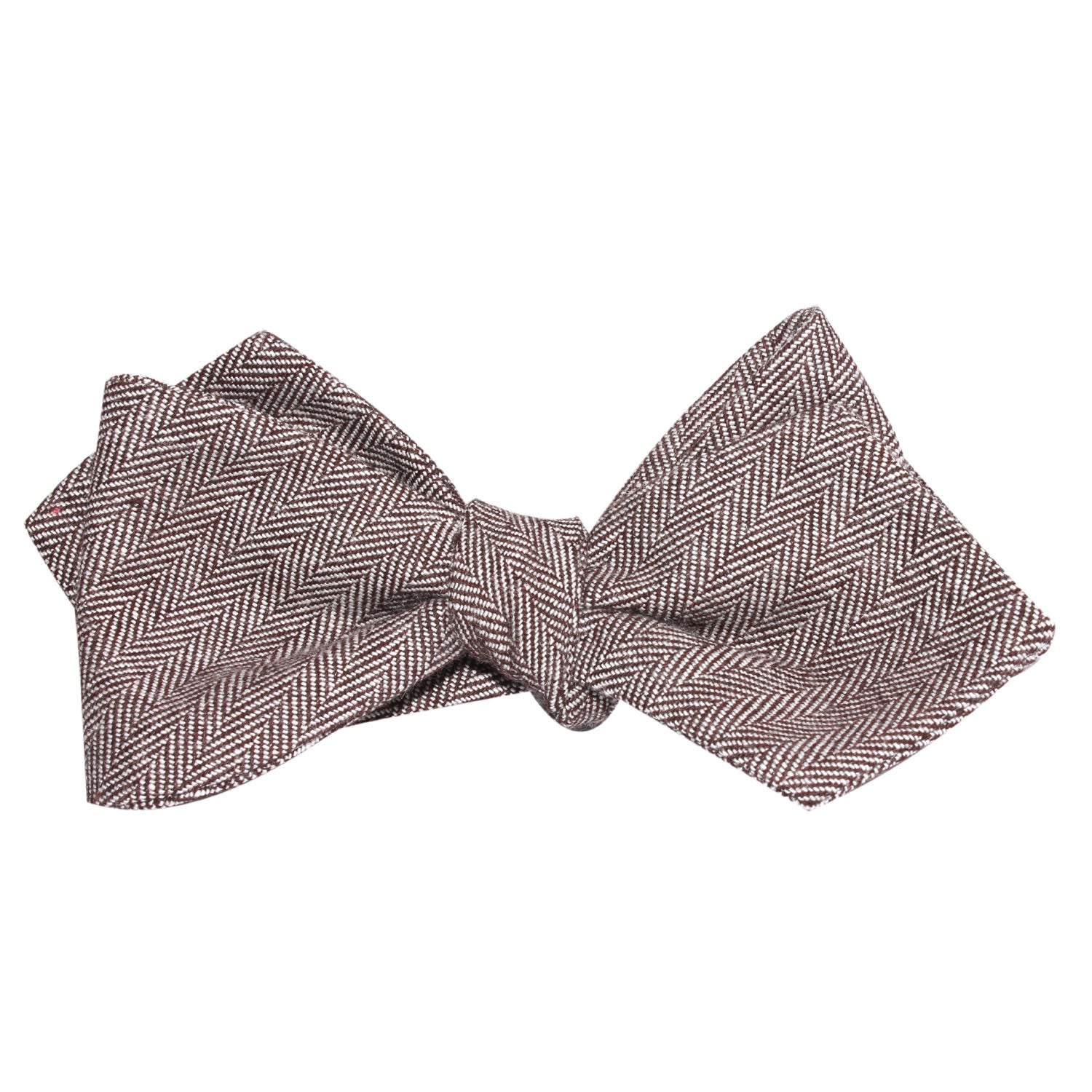 Brown Herringbone Linen Self Tie Diamond Tip Bow Tie