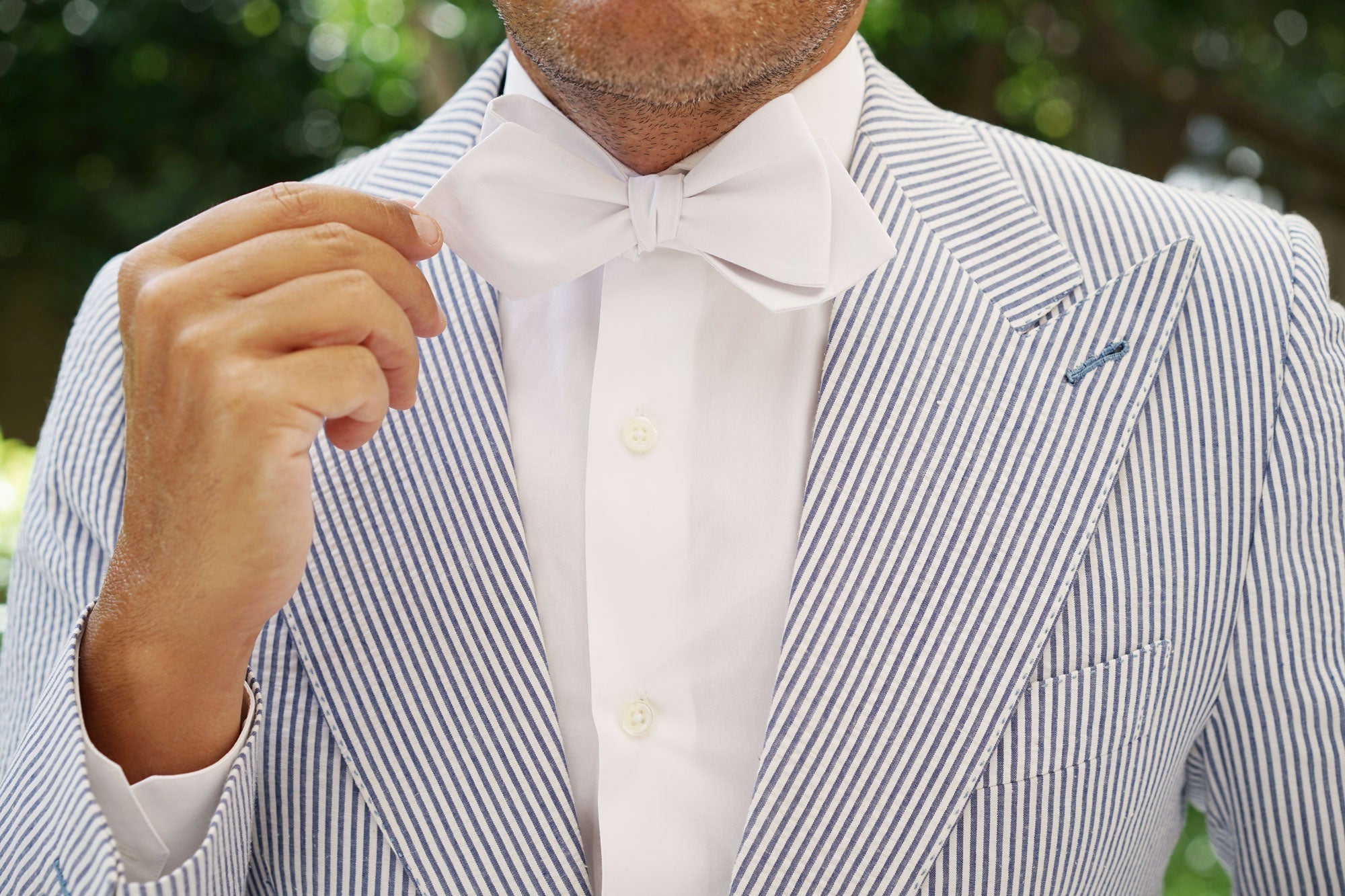 The OTAA White Cotton Self Tie Diamond Tip Bow Tie