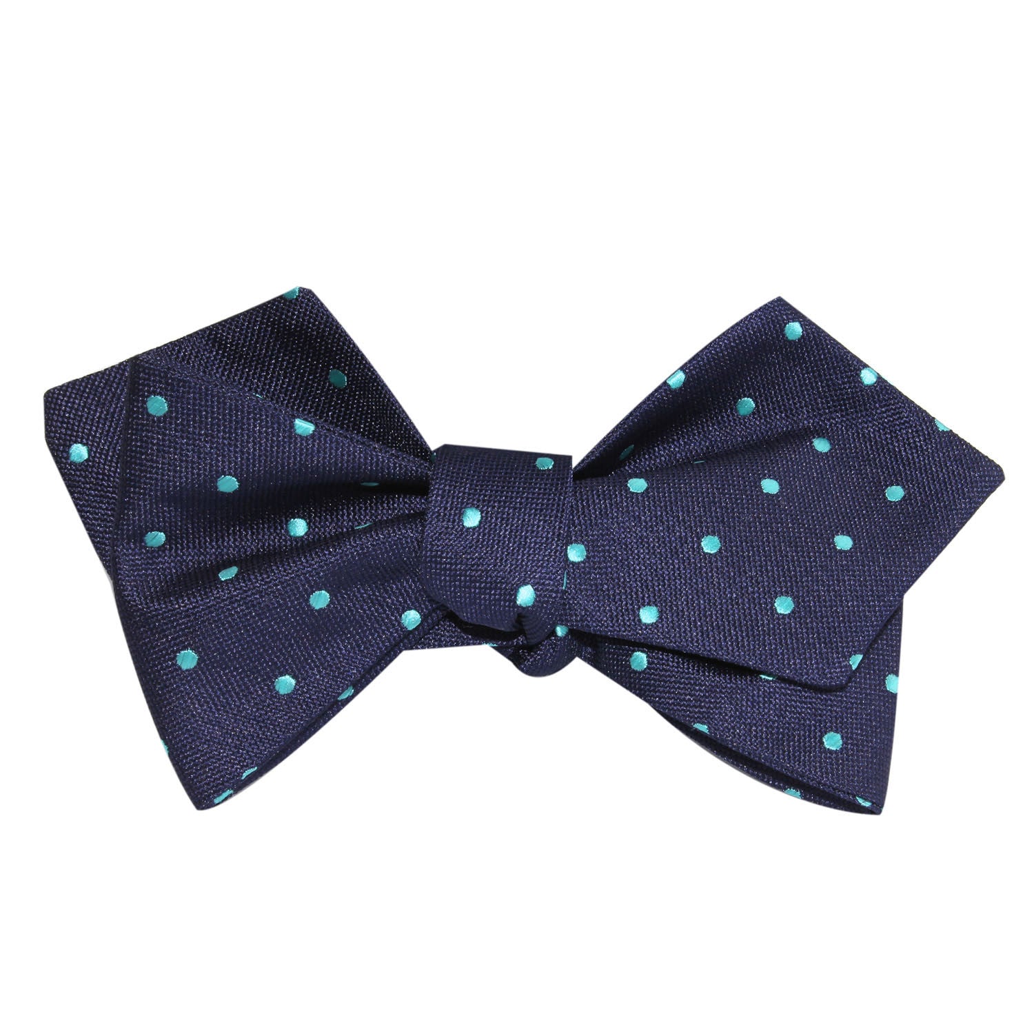 Navy Blue with Mint Blue Polka Dots Self Tie Diamond Tip Bow Tie