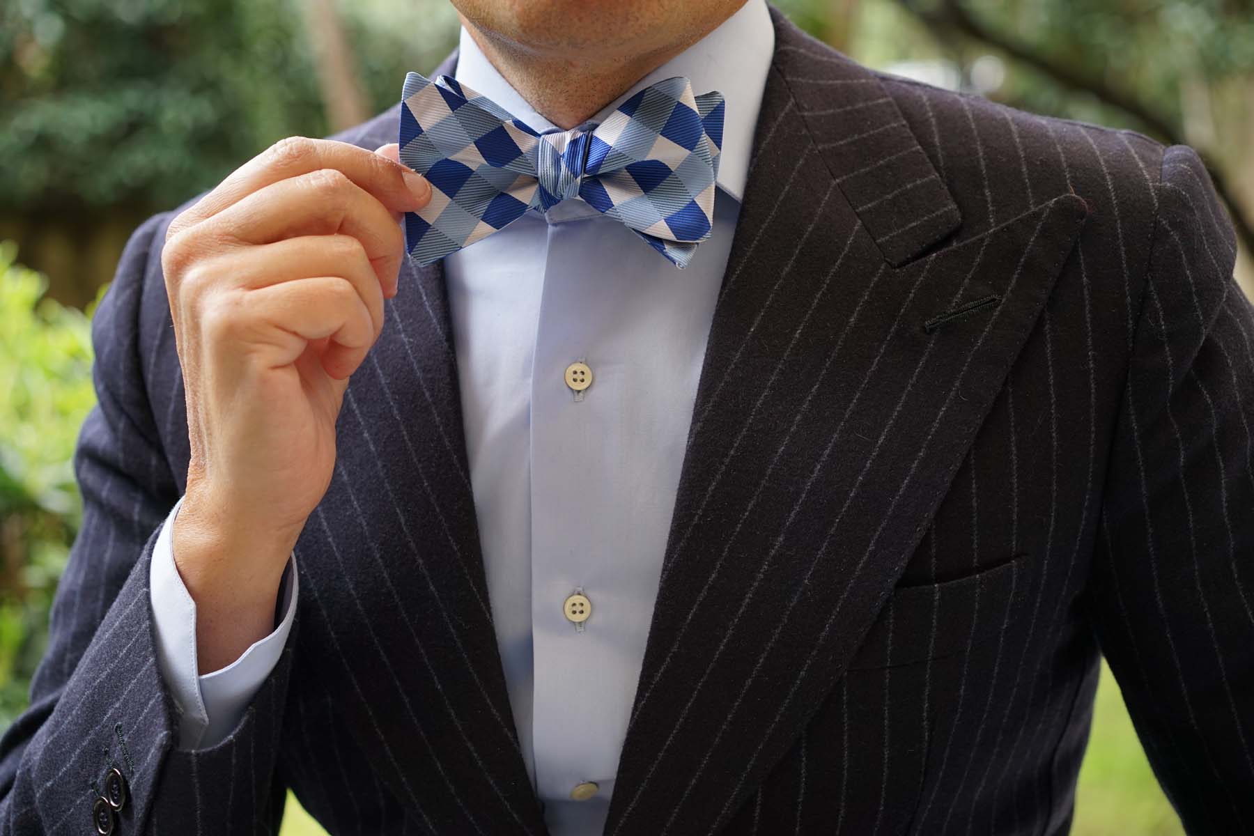 Sea and Light Blue White Checkered - Bow Tie (Untied)