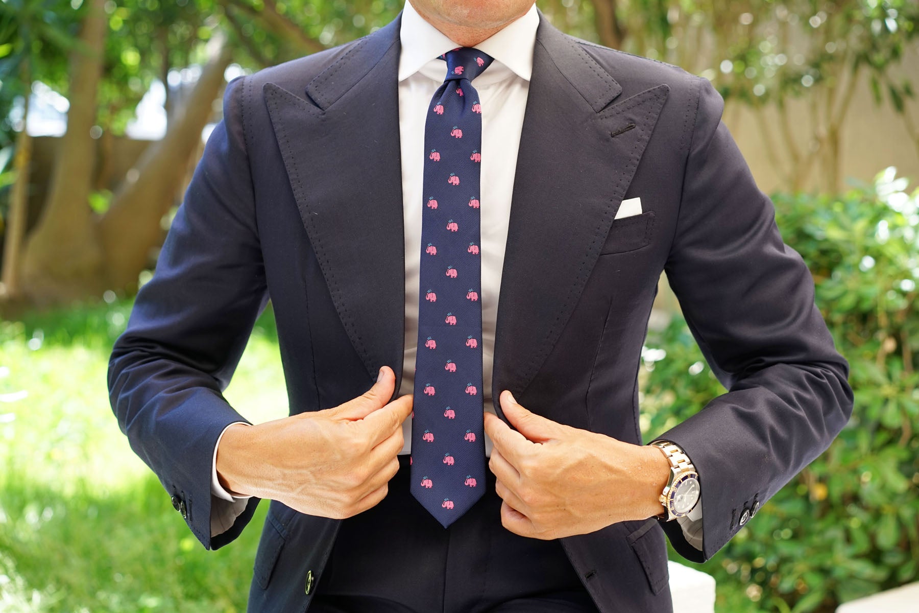 Pink Water Elephant Skinny Tie