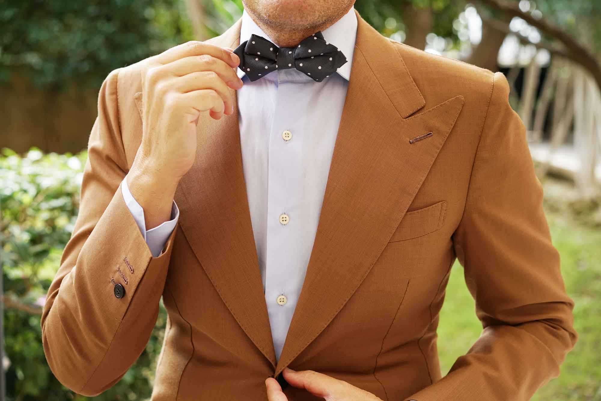 Charcoal Grey with White Polka Dots Diamond Bow Tie